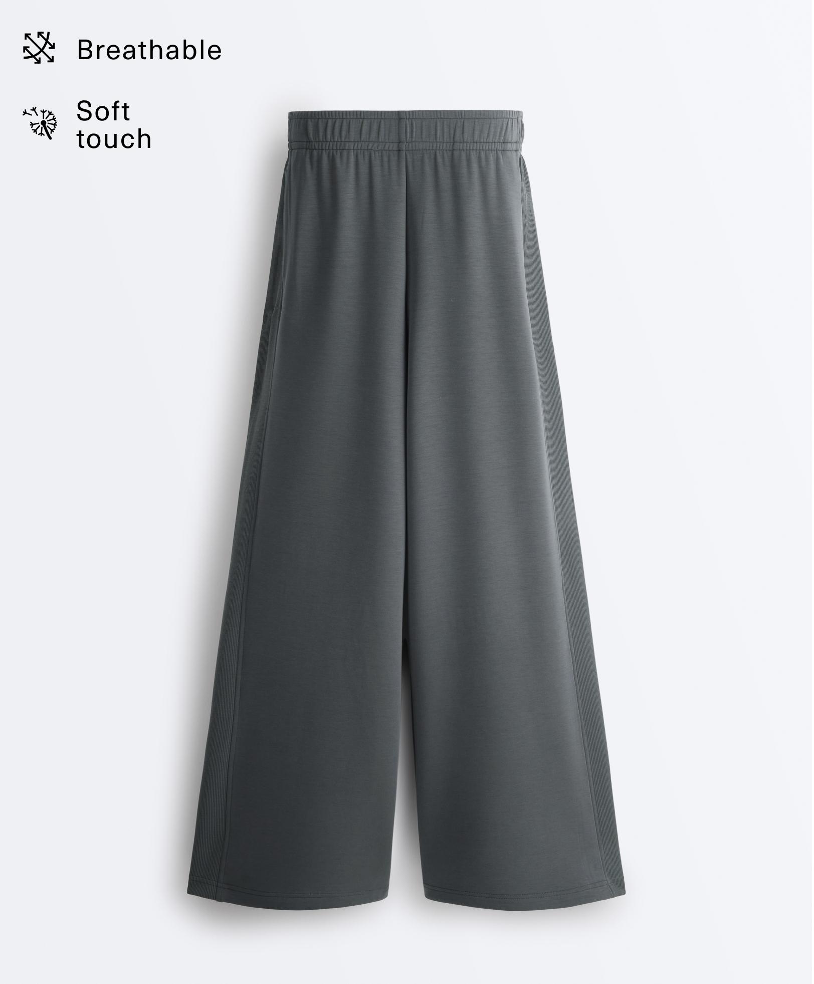 Side rib straight-leg trousers with soft-touch modal — ASPHALT