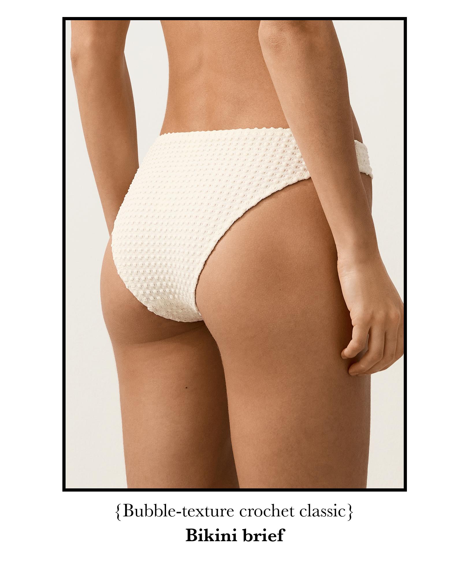 Bubble-texture crochet classic bikini briefs — ECRU