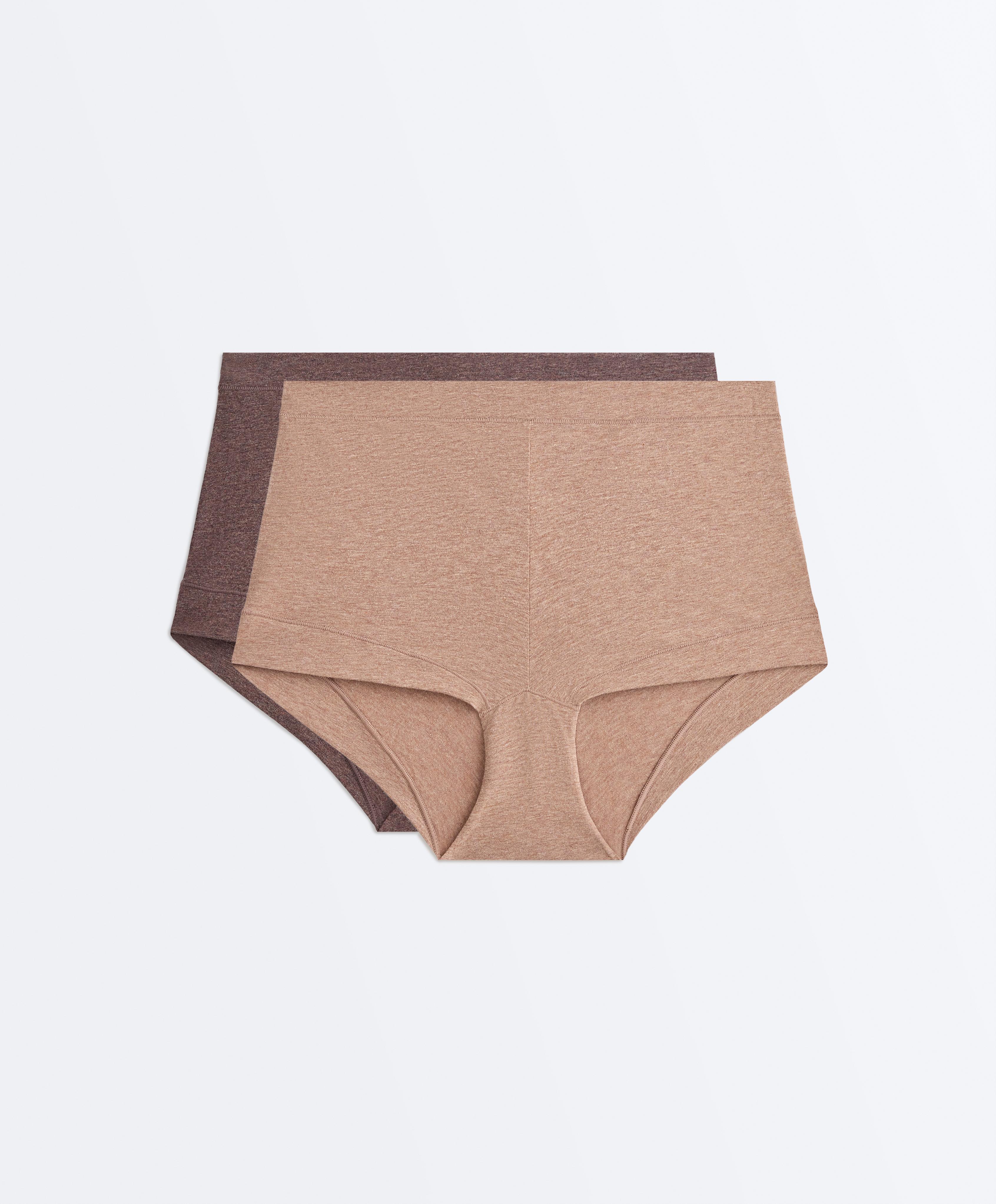 2 cotton blend shortie briefs — CHOCOLATE