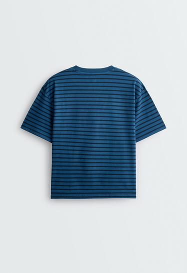 Striped boxy cotton blend short-sleeved T-shirt — NAVY BLUE 6