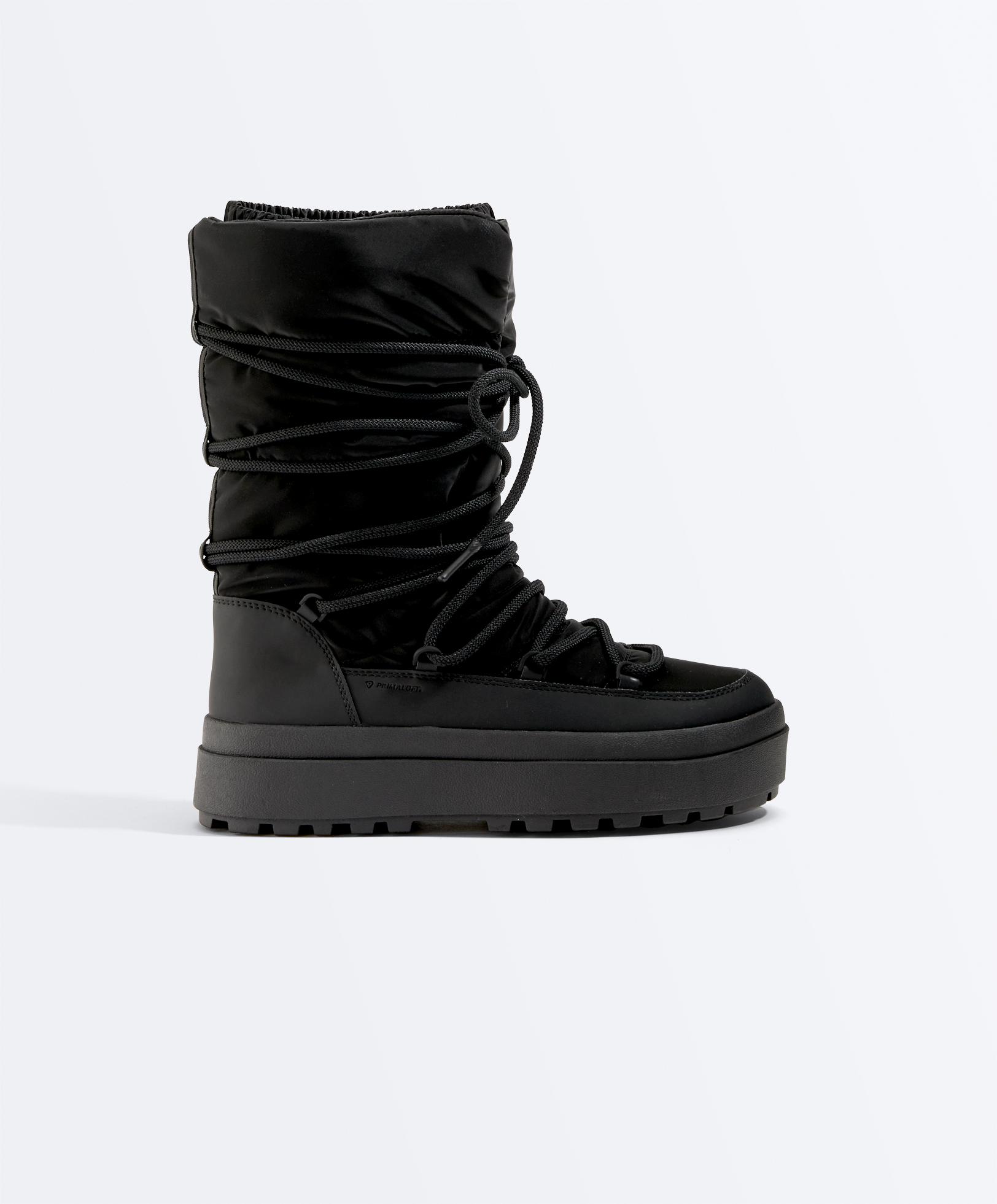 Laced nylon après-ski boots — BLACK