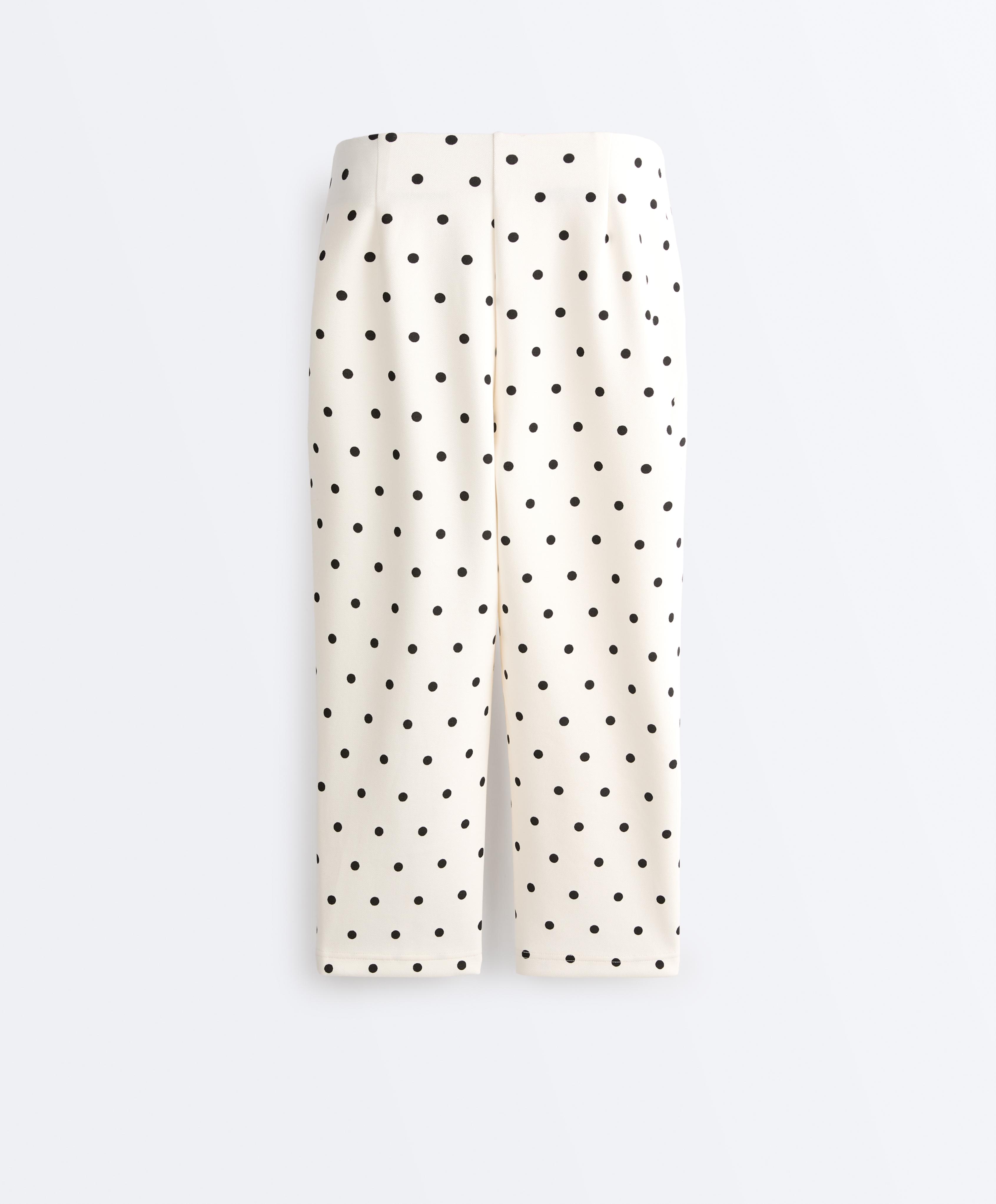 Polka dot piqué capri trousers with cotton — PALE ECRU