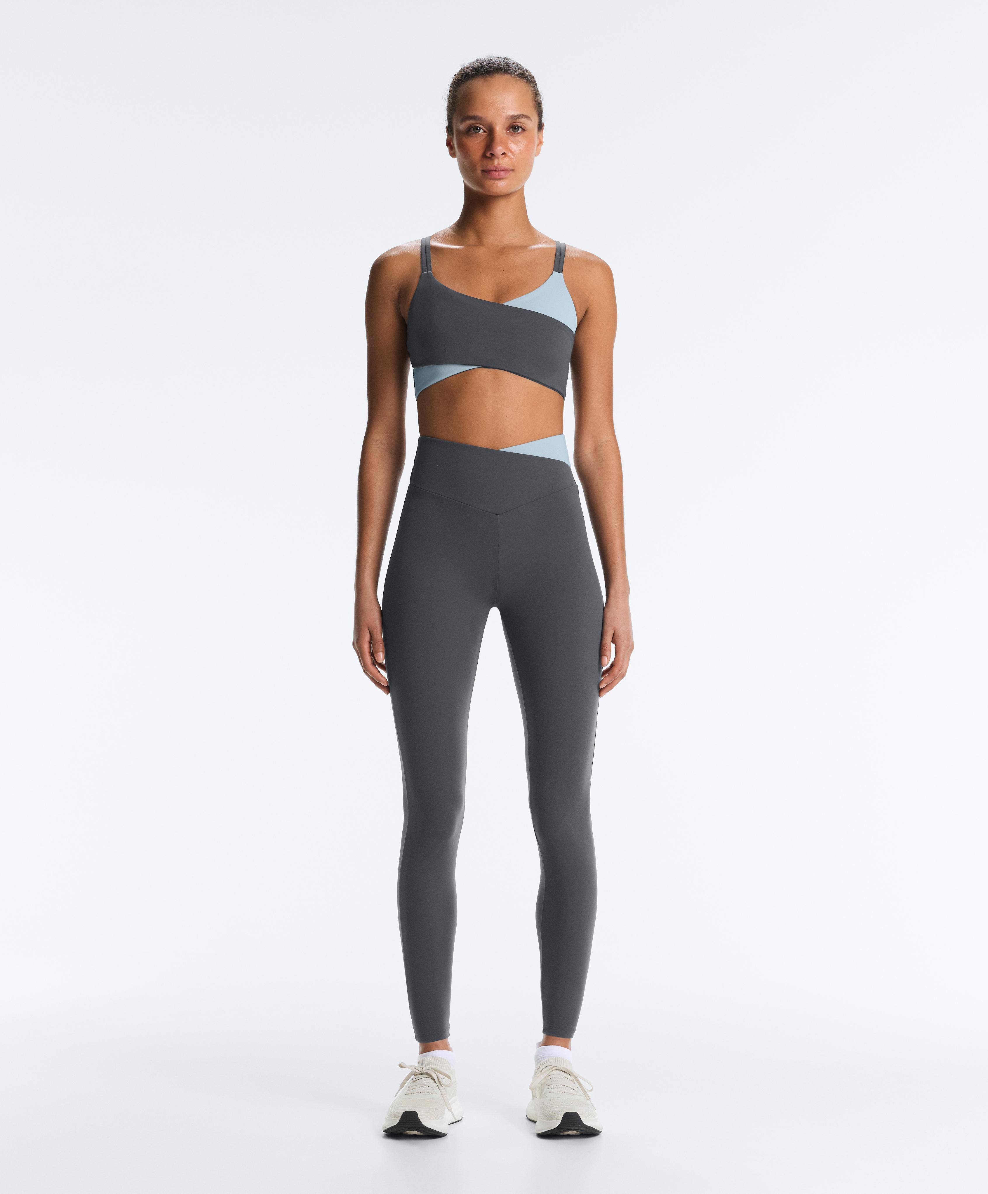 Comfortlux V-waist contrast ankle-length leggings — ASPHALT