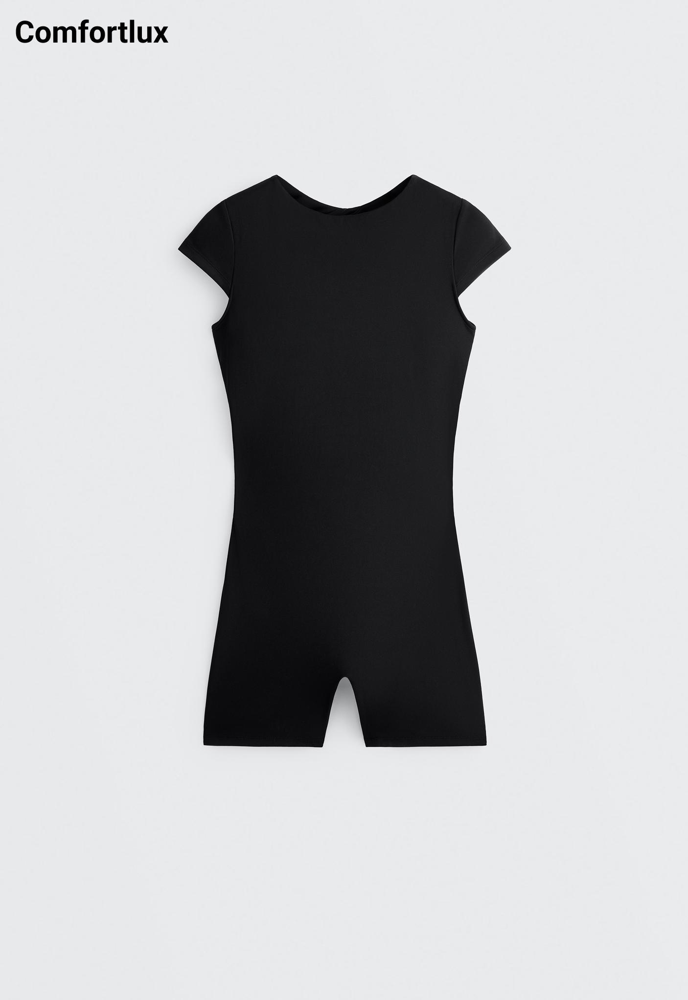 Comfortlux open-back short jumpsuit — BLACK