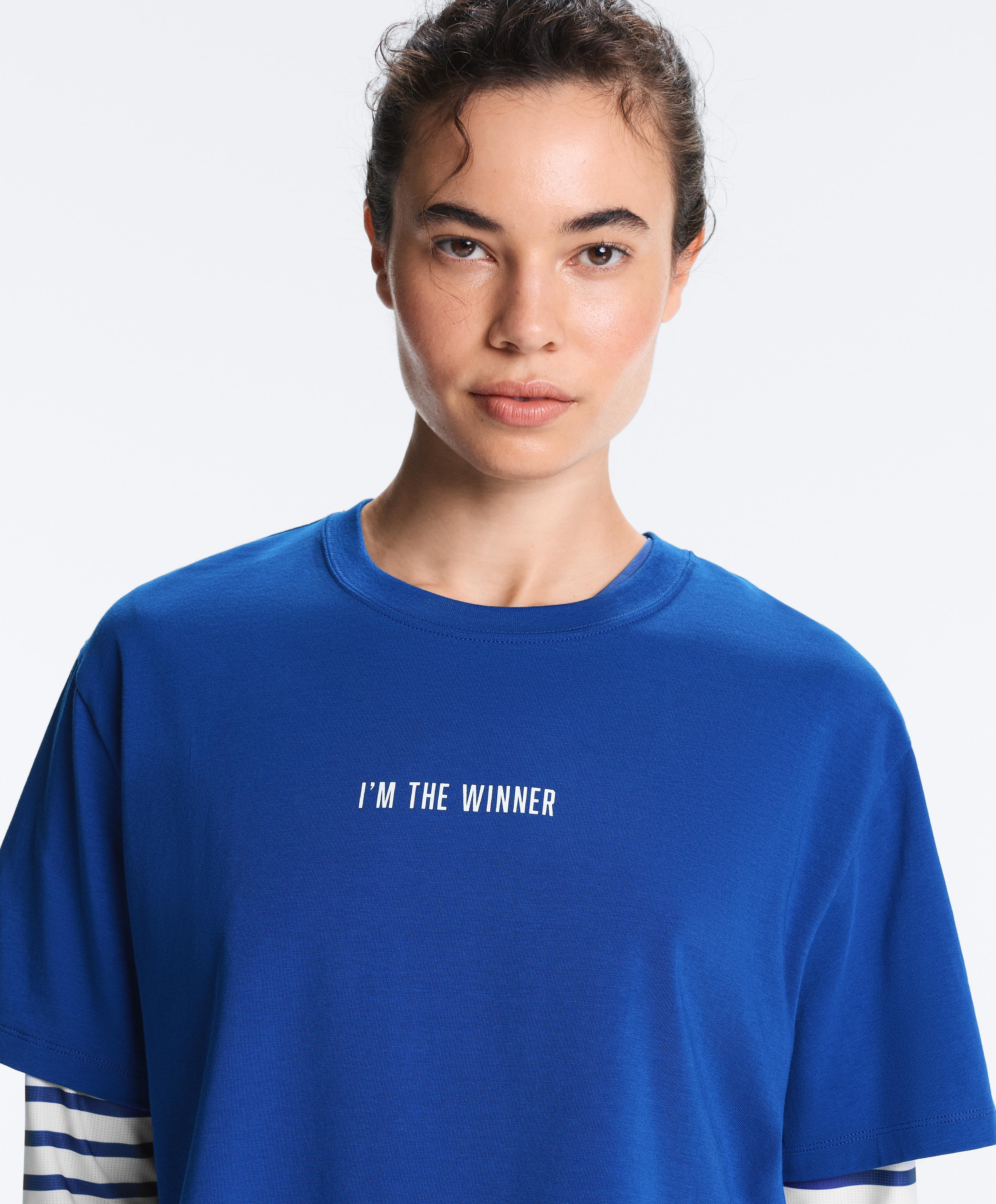 Boxy cropped cotton blend slogan T-shirt — ELECTRIC BLUE