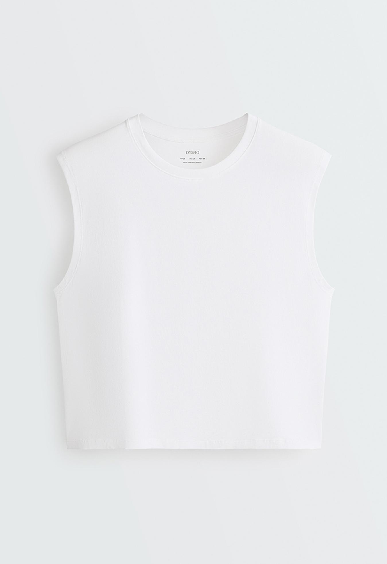 Cotton blend sleeveless T-shirt — WHITE