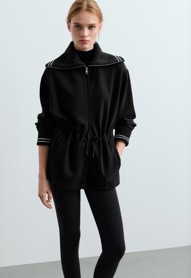 Long jacket with modal brushed piping — BLACK 3