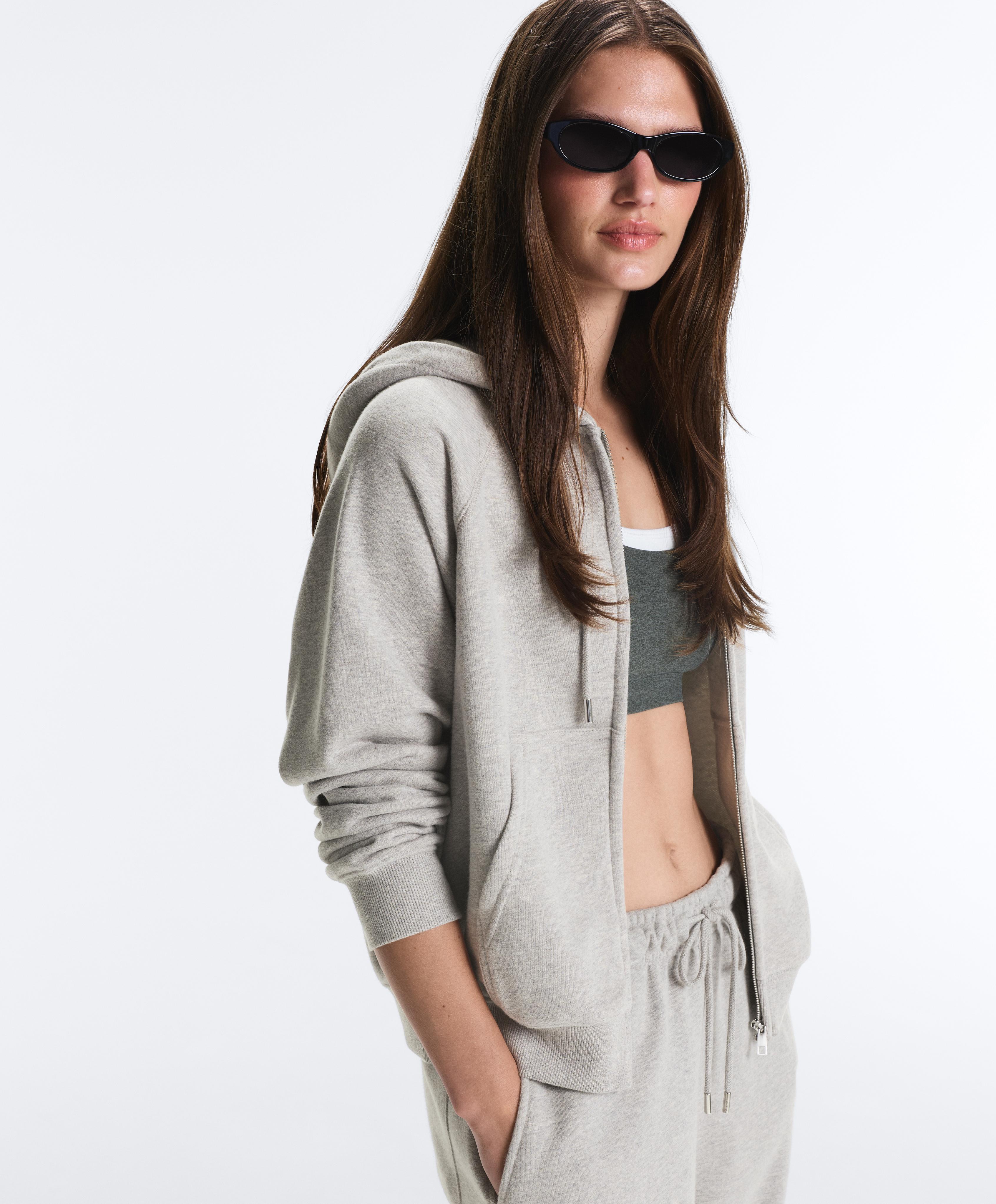 Zip-up fleece hoodie — MID-GREY MELANGE