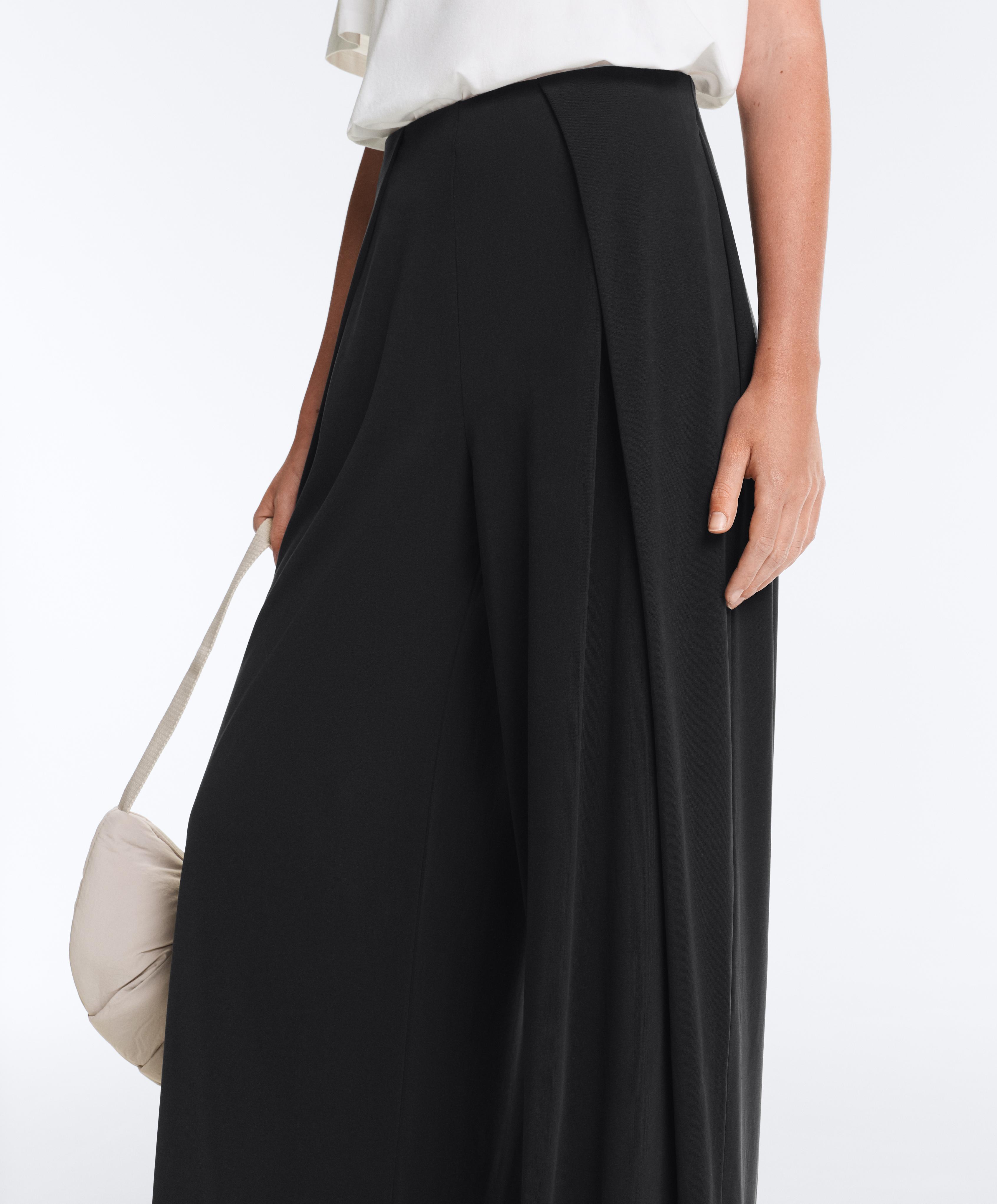 Modal blend straight-leg trousers with side pleat — BLACK