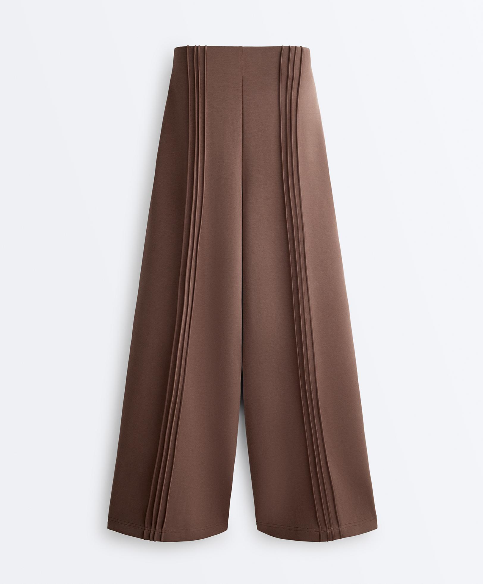 Straight-leg trousers with soft-touch modal and piping — MID-BROWN
