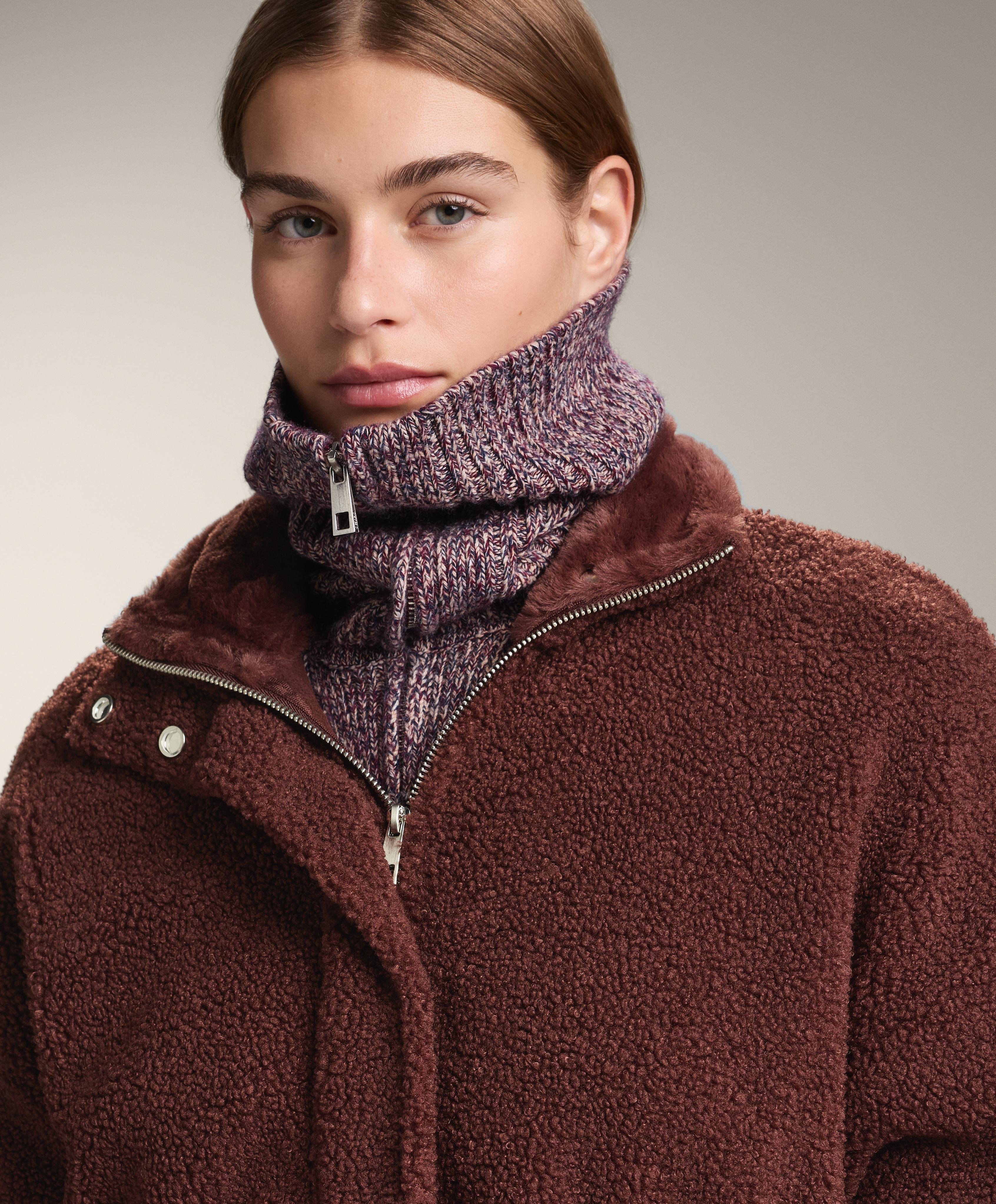 Adjustable waist faux-shearling jacket — BURGUNDY