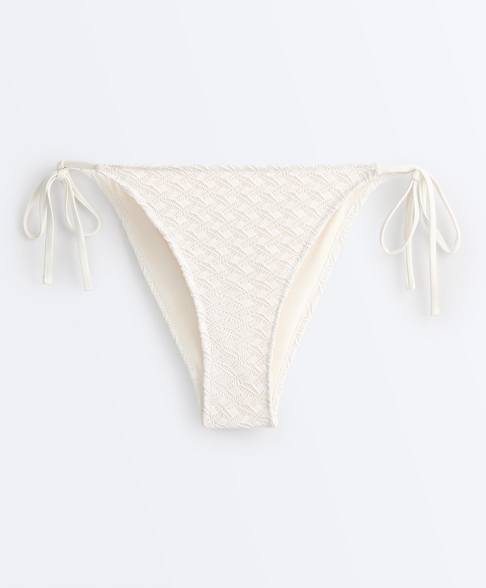 Medium-coverage braided crochet tie bikini briefs — PALE ECRU