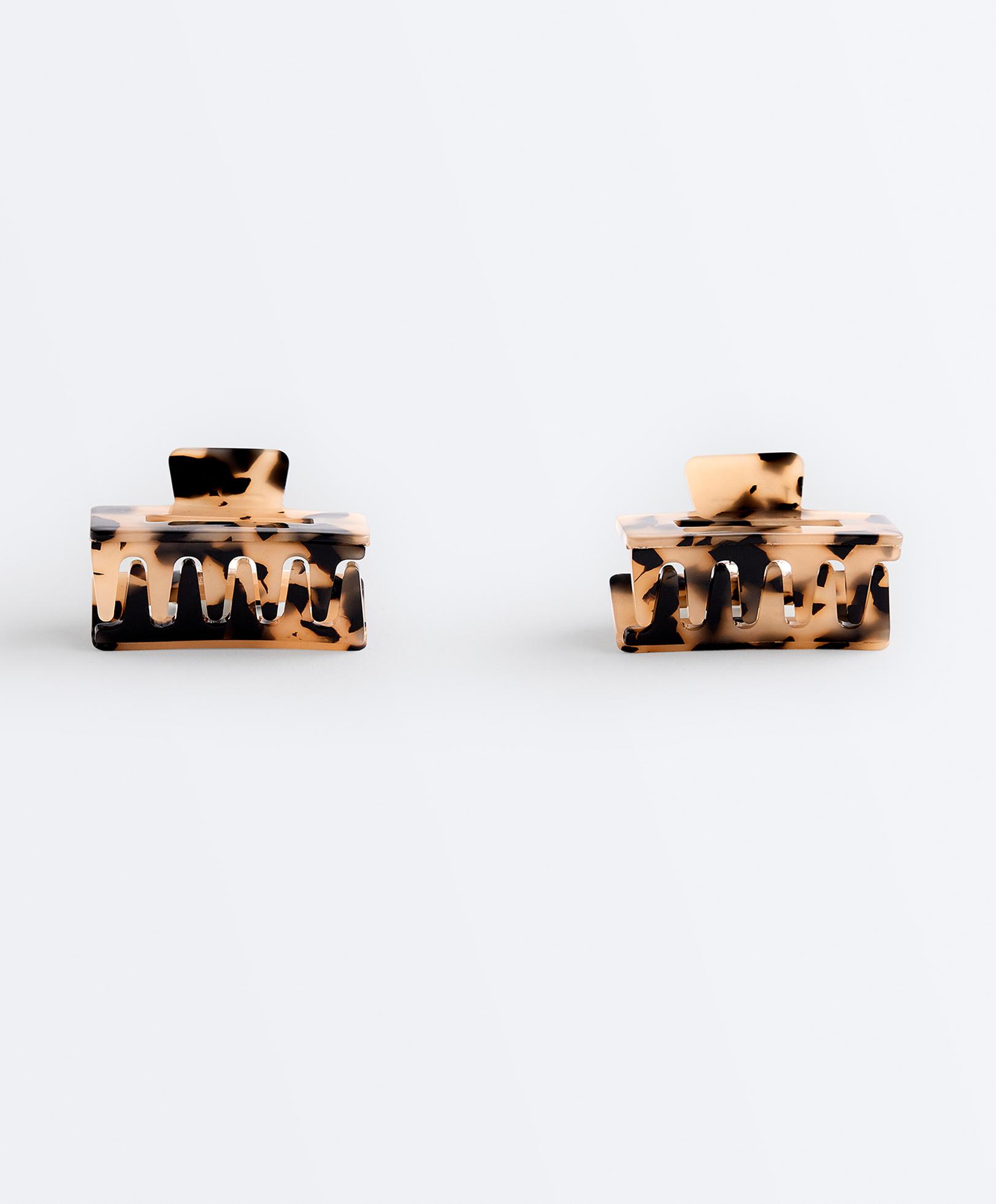 2 tortoiseshell square hair clips — BLACK