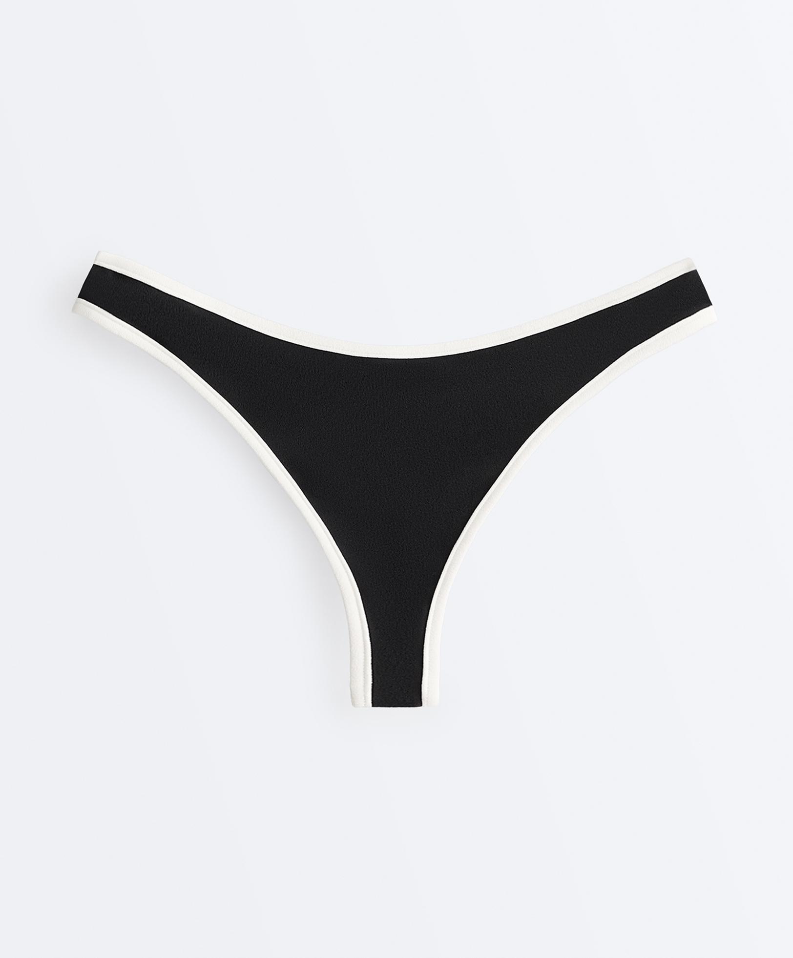 Contrast trim U-cut thong bikini briefs — BLACK