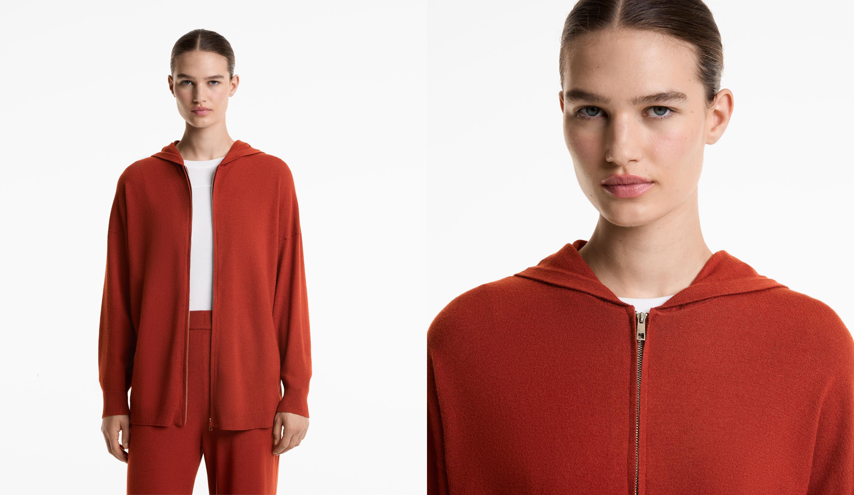 Long knit hooded jacket