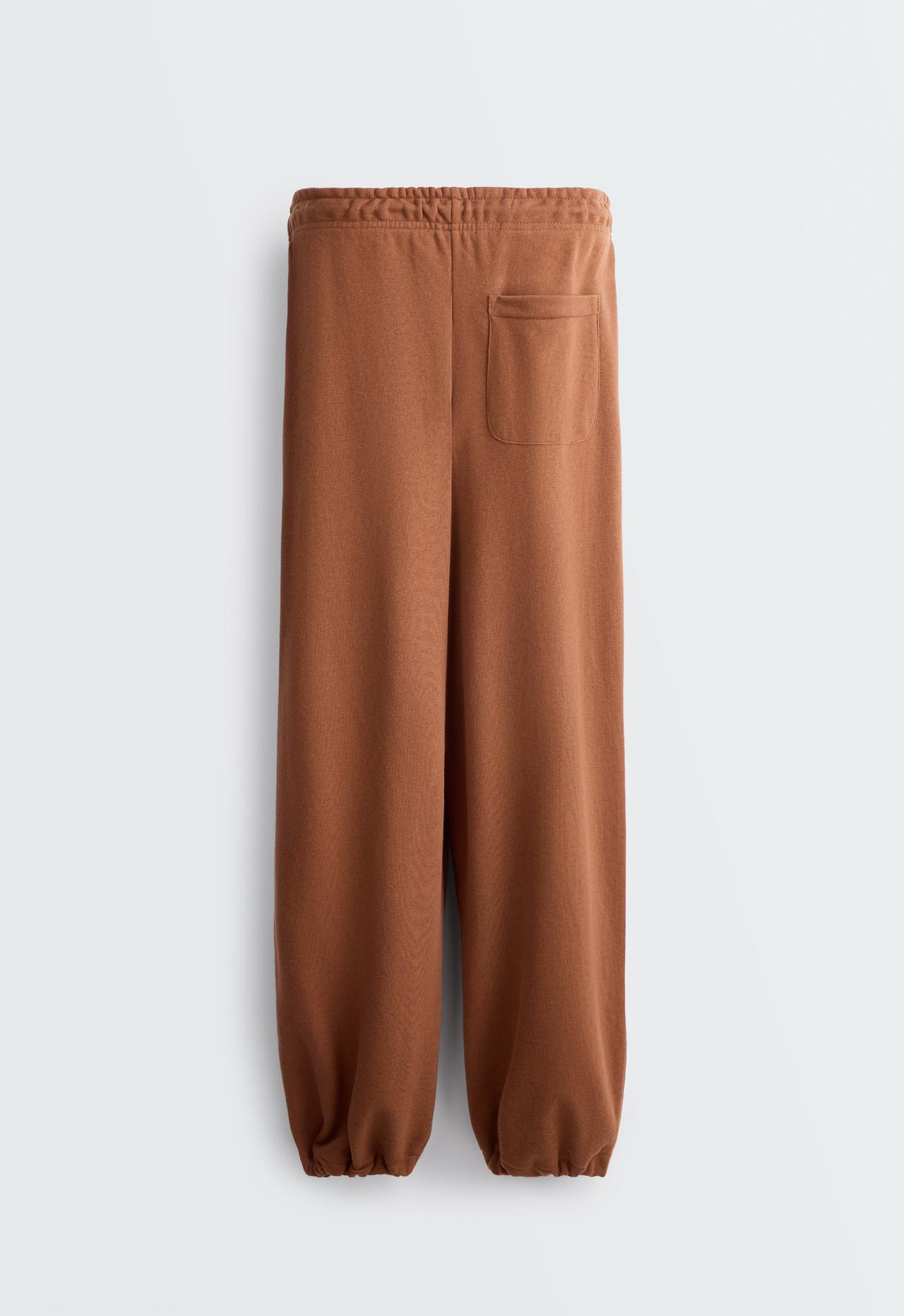 Adjustable cotton-blend fleece straight trousers — DARK CAMEL