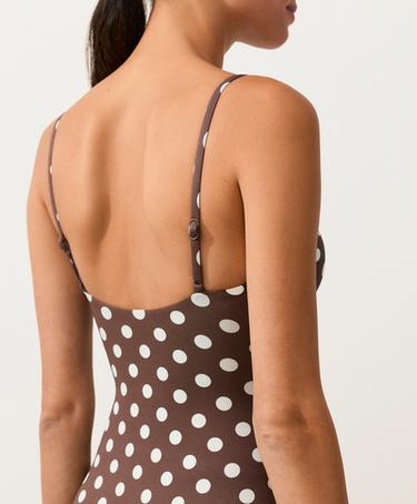 Polka dot piqué bandeau swimsuit — BROWN 4