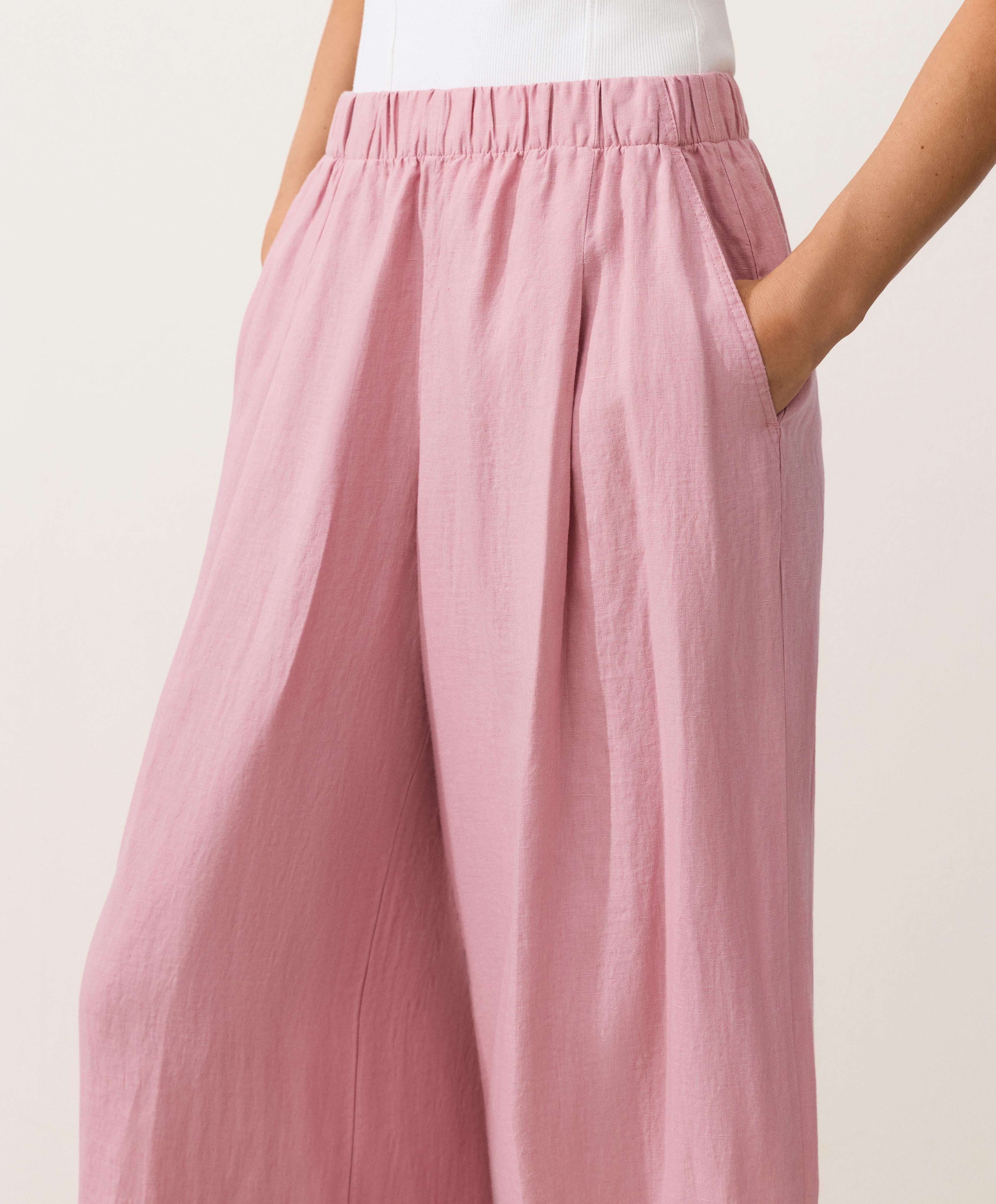 100% linen wide-leg trousers — MID-PINK