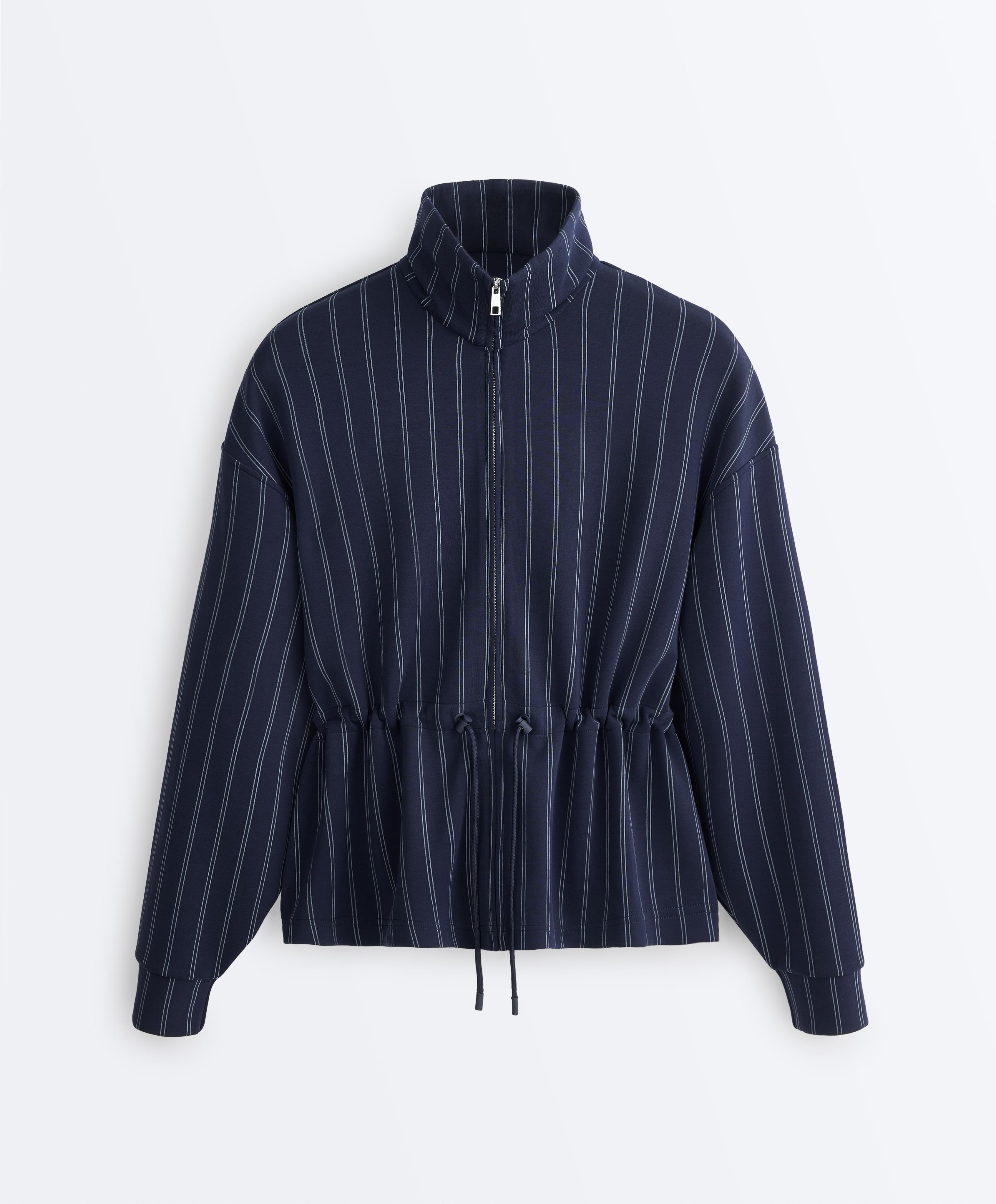 Soft-touch modal jacket with adjustable waist and high collar — NAVY BLUE