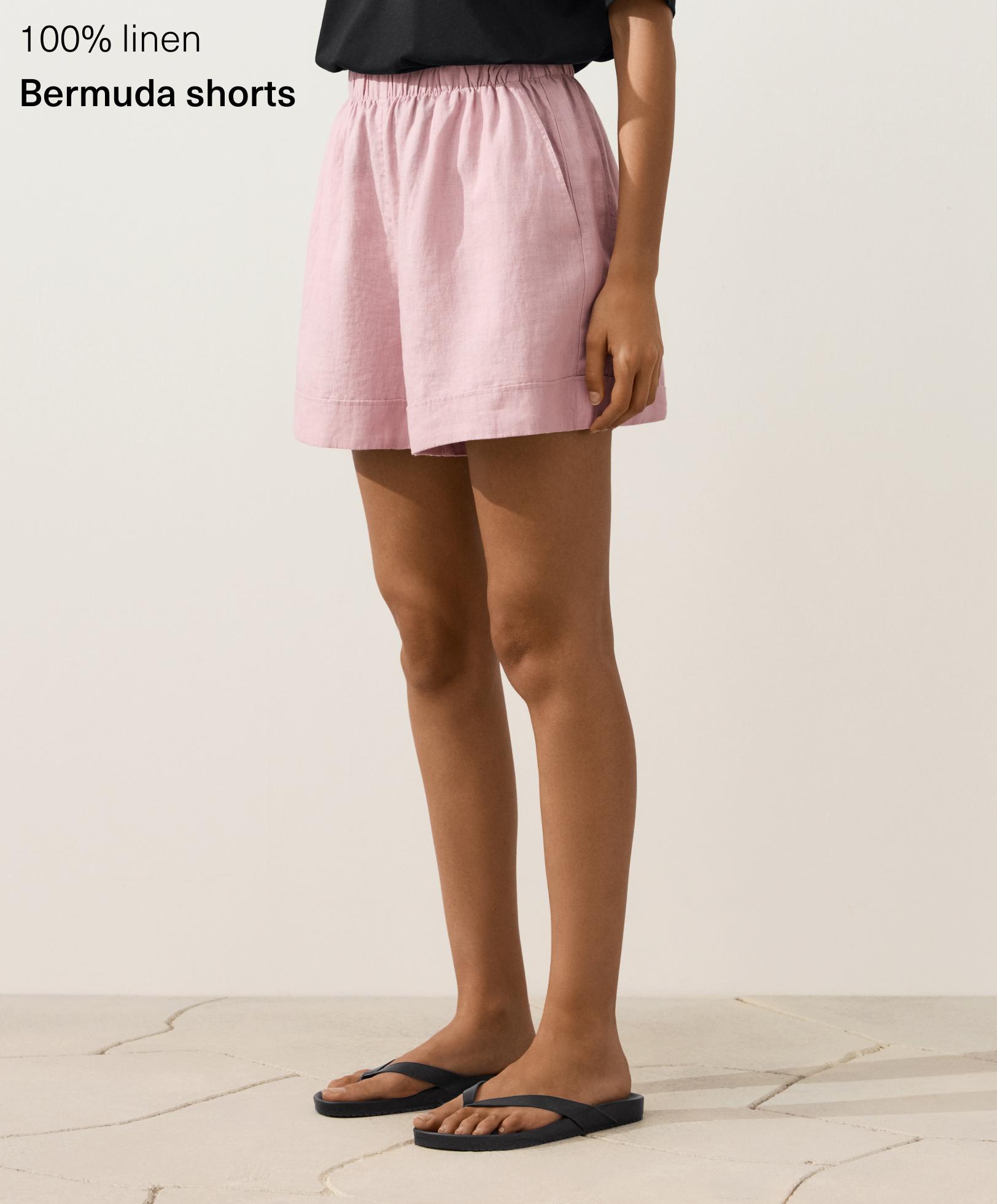 100% linen Bermuda shorts — DUSTY PINK