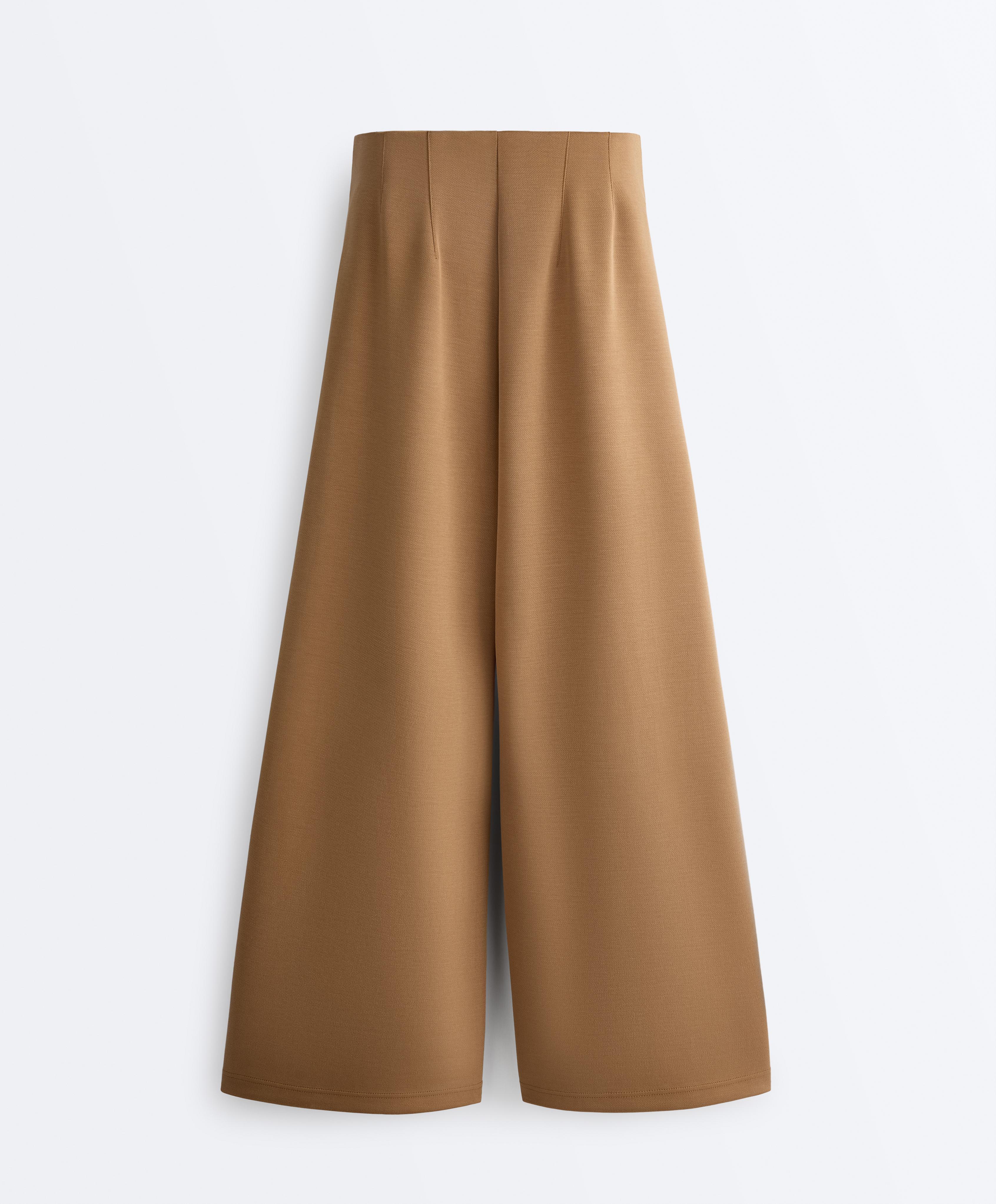 High rise twill wide-leg trousers with pleats — COPPER