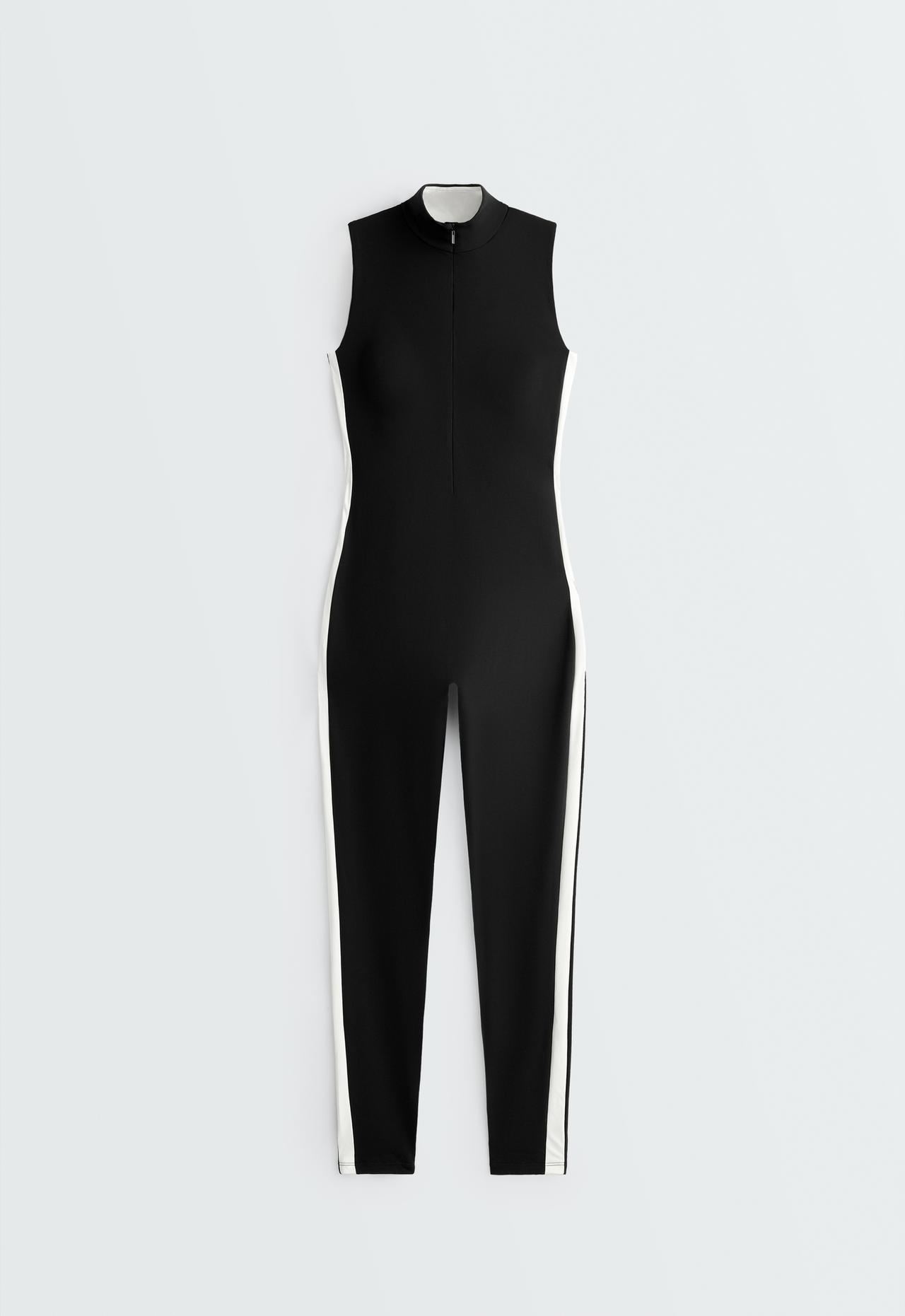Long Compressive colour-block jumpsuit — BLACK