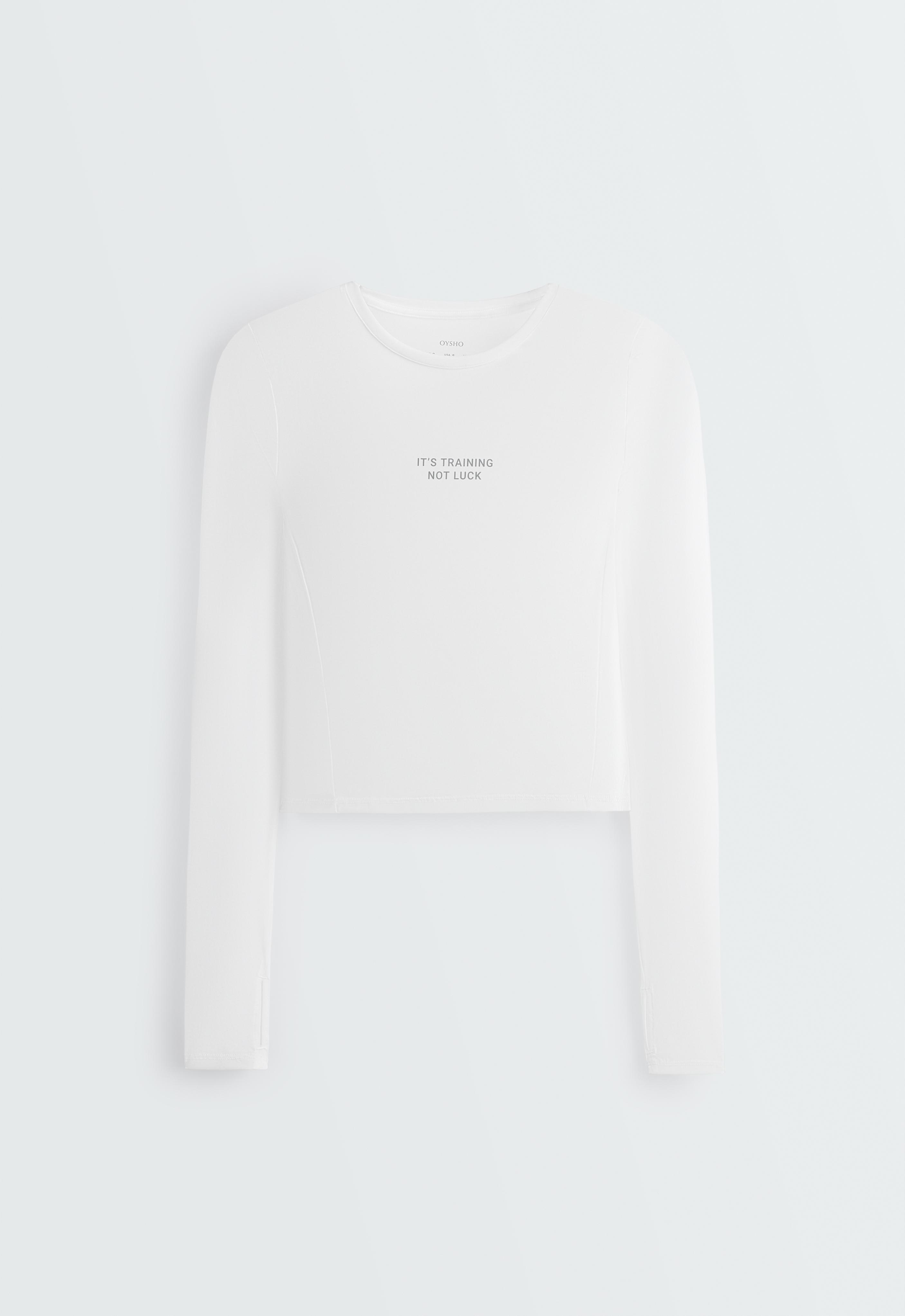 Long-sleeved technical T-shirt with text — WHITE 