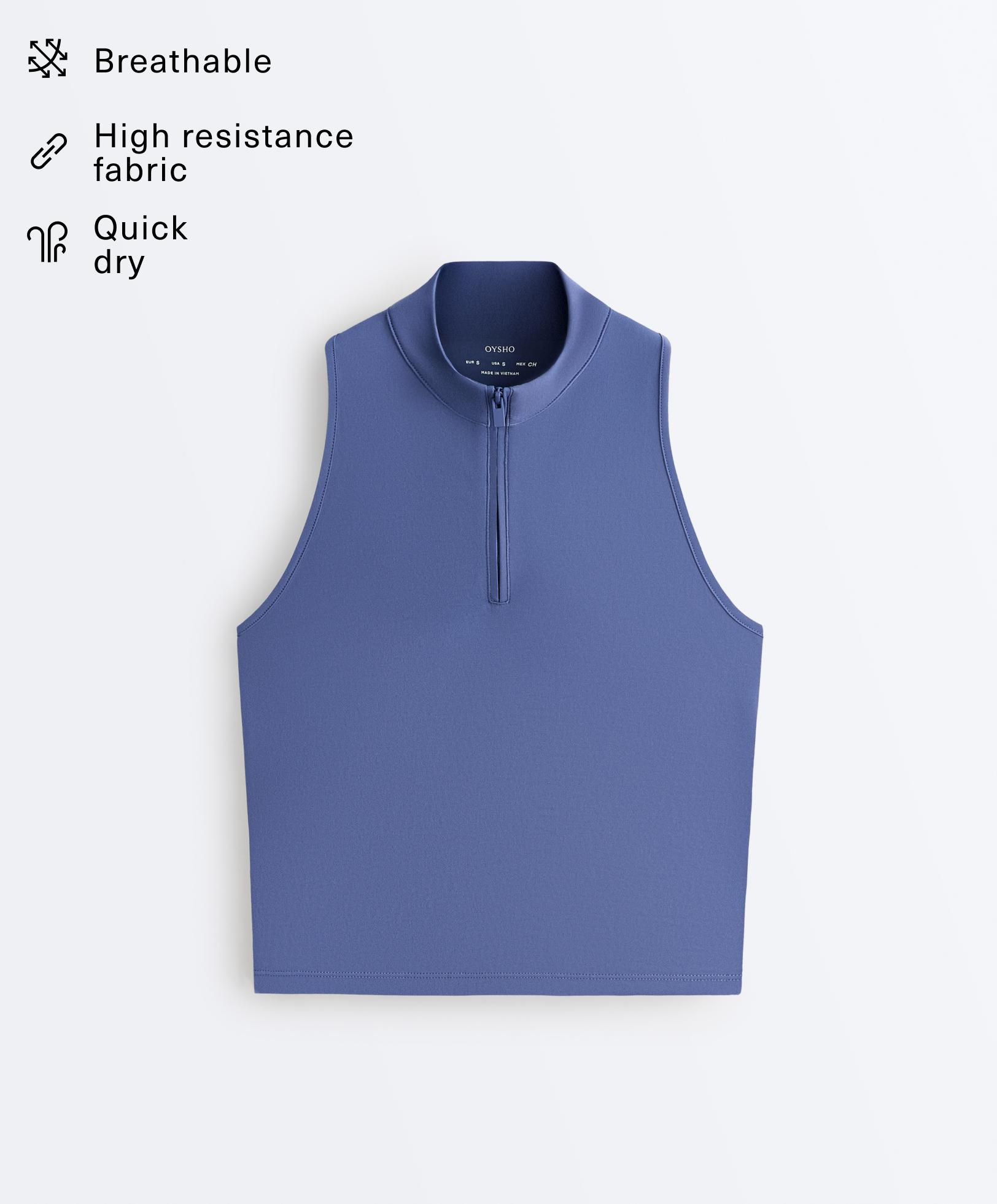 Half-zip sleeveless top — MID-WASHED BLUE