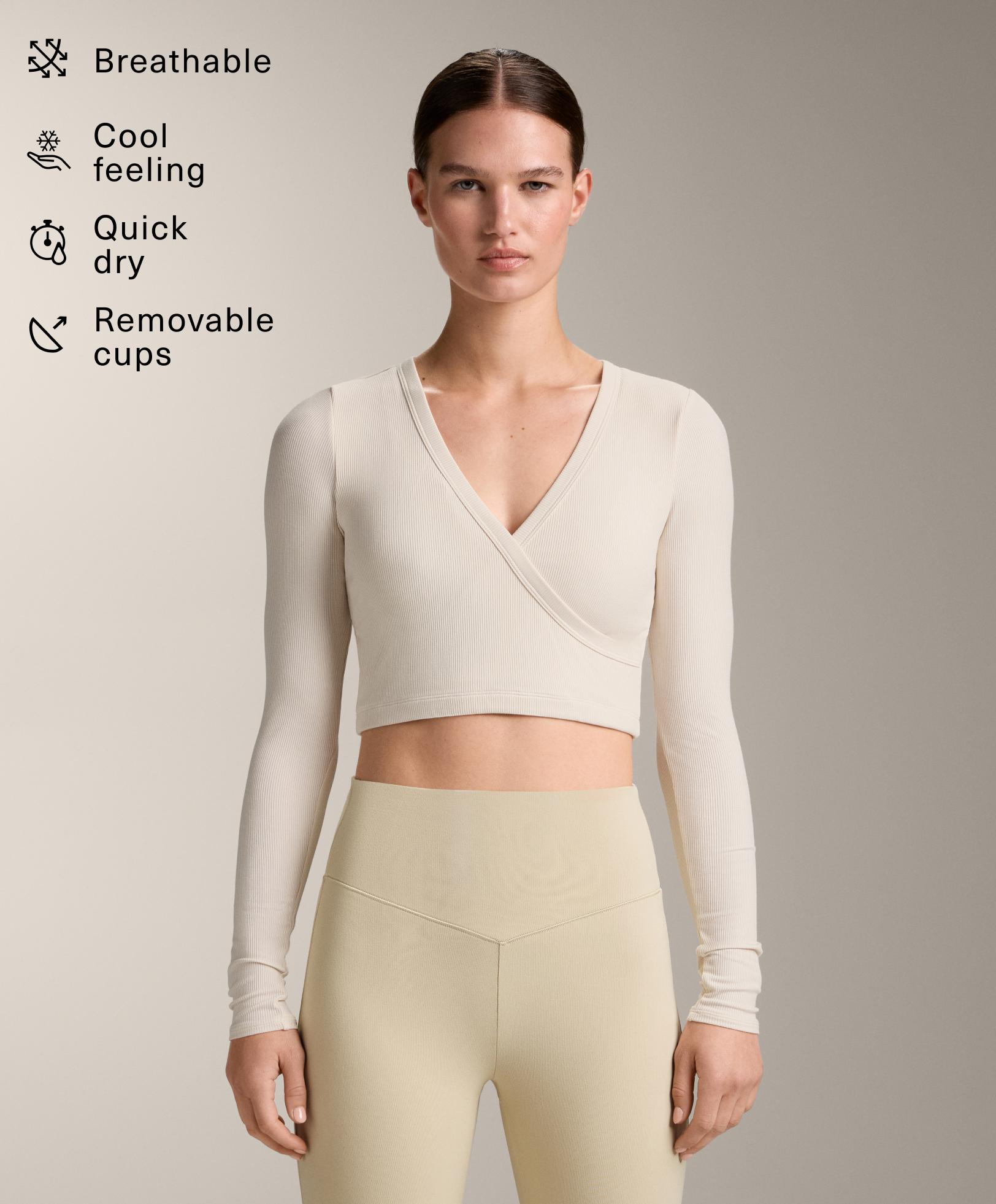 Rib modal blend long sleeve crossover tank top - Sale