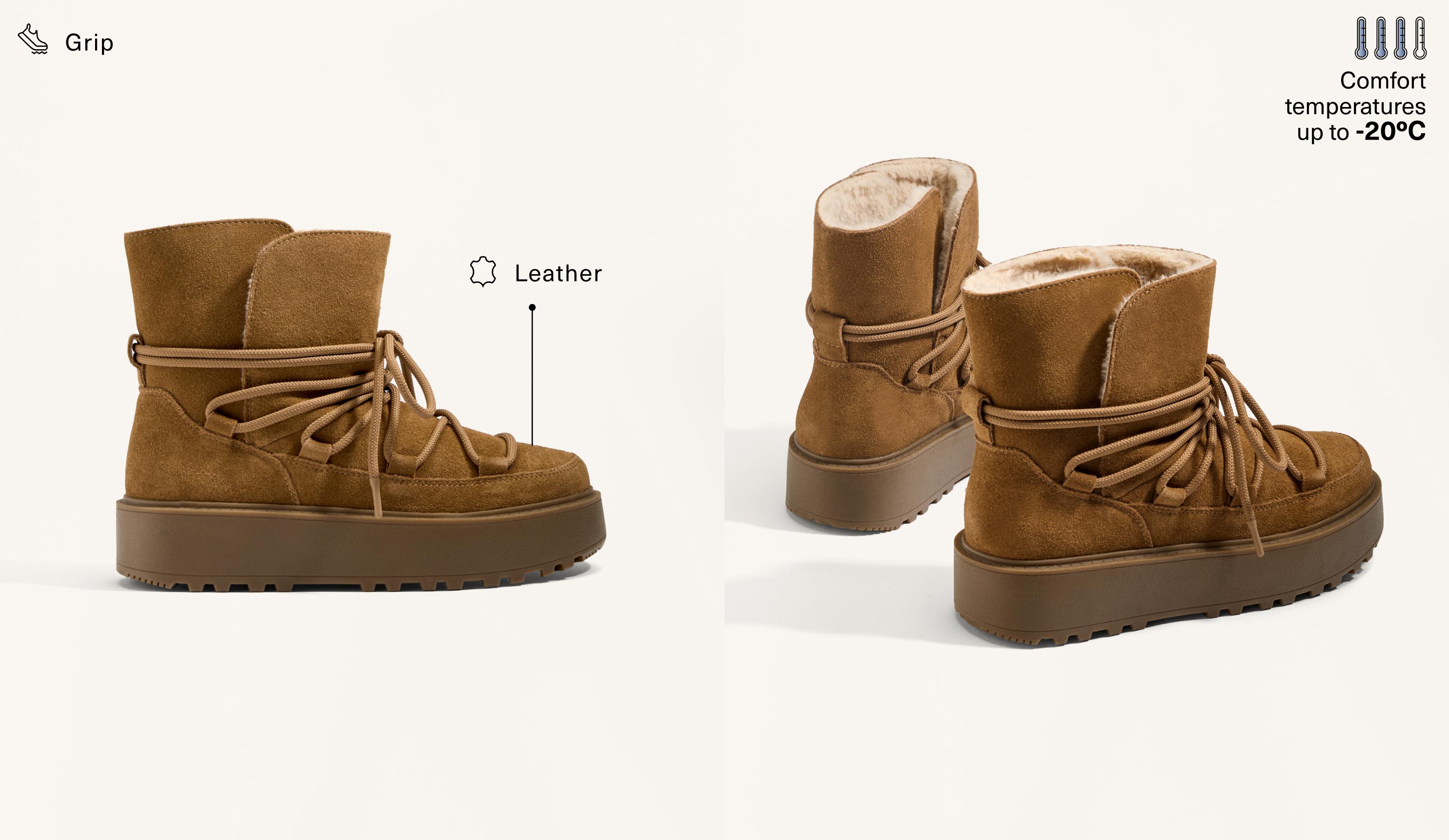 Split-leather platform boots with flap Split-leather platform boots with flap