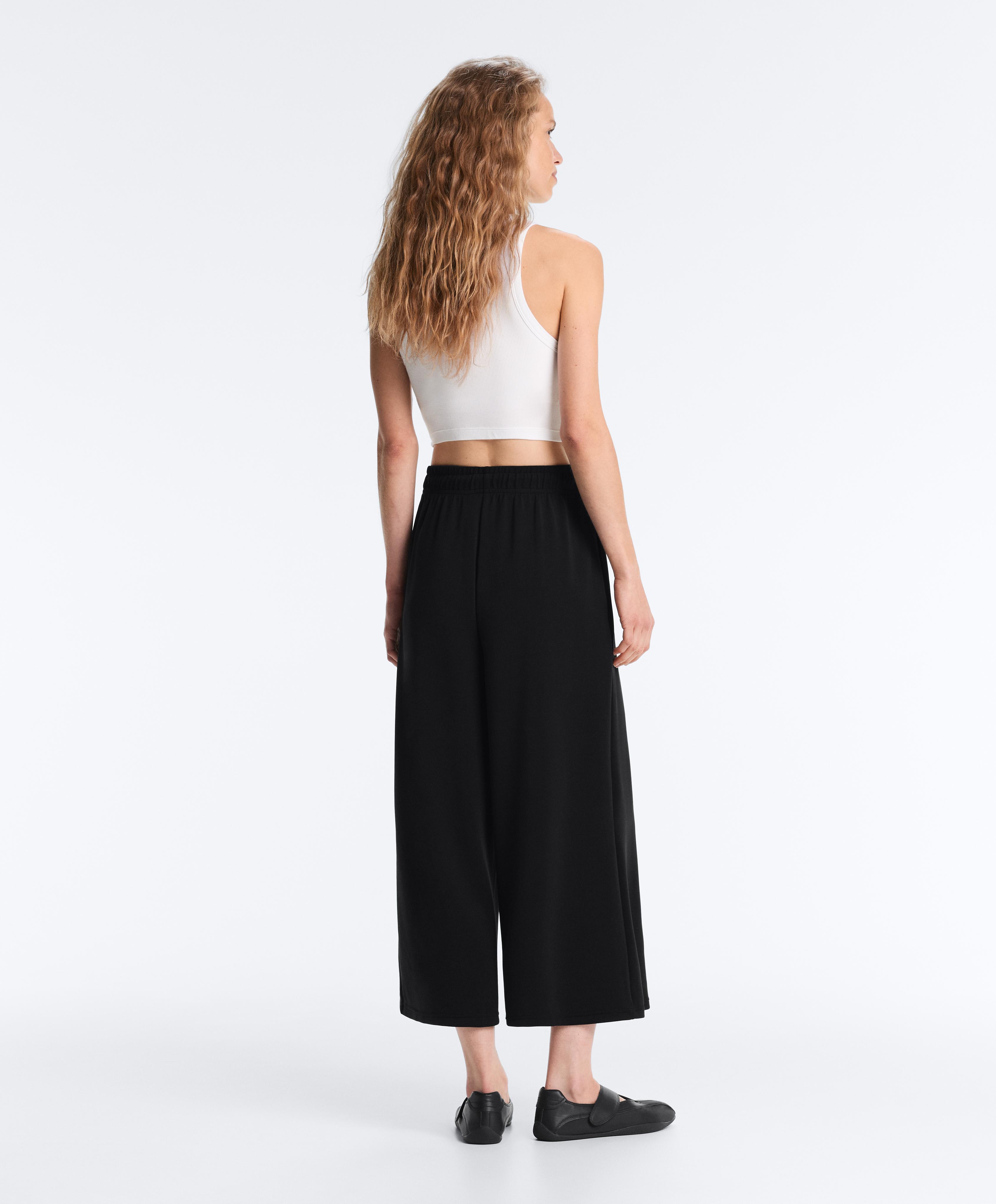 Soft-touch wide-leg crop trousers with modal — BLACK