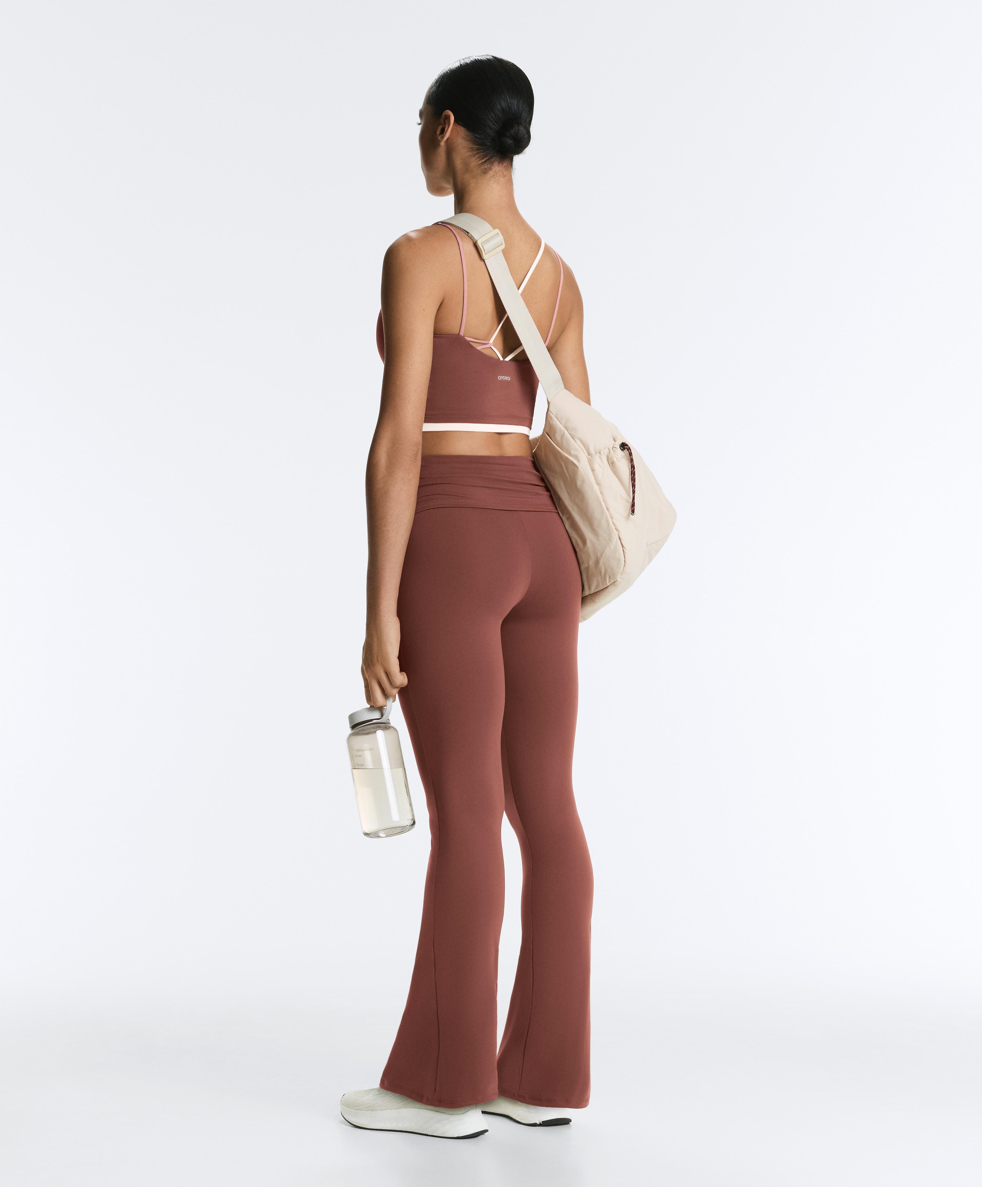 Draped waist Comfortlux high rise flare trousers — MAHOGANY
