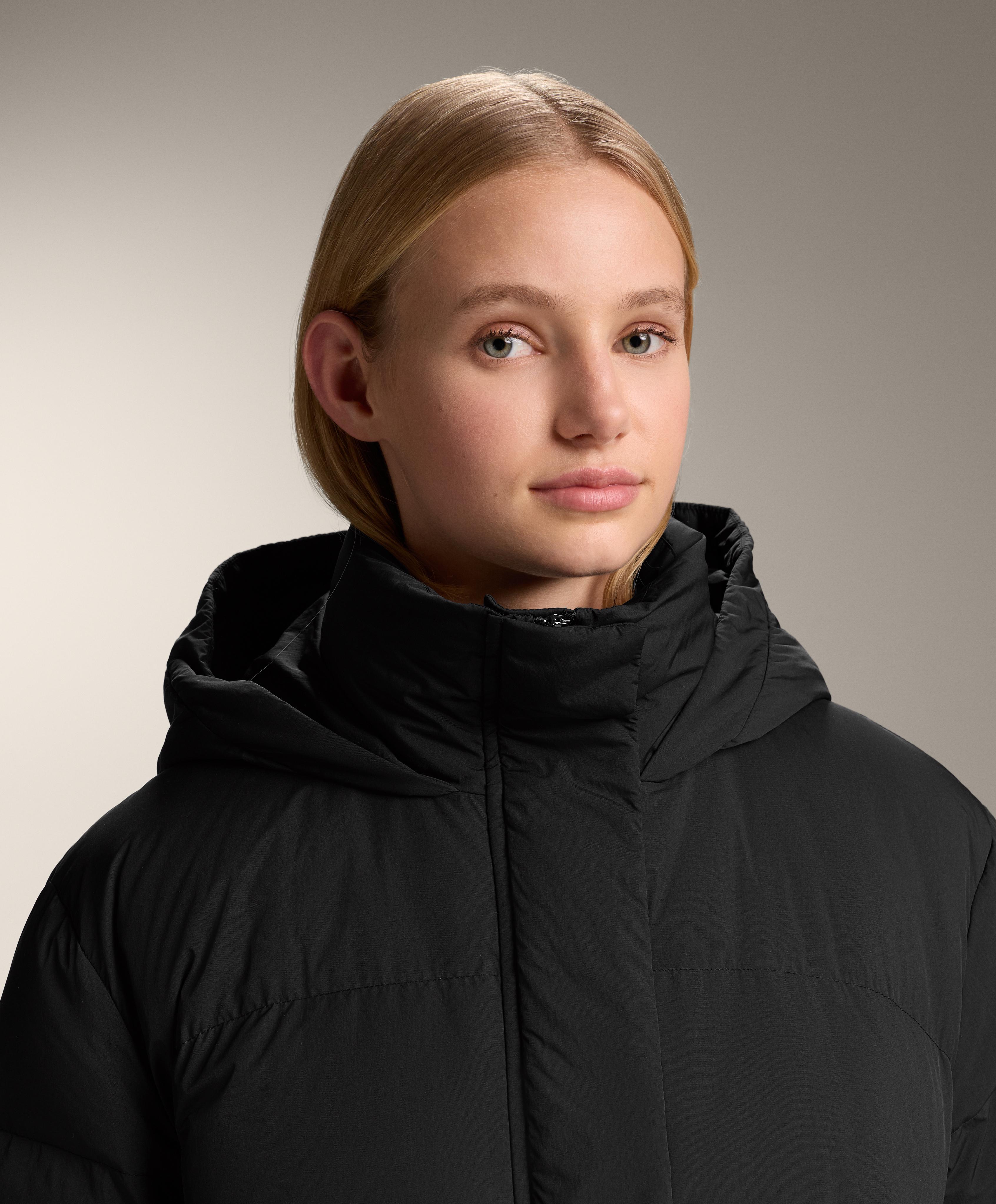Long 100% down padded jacket — BLACK