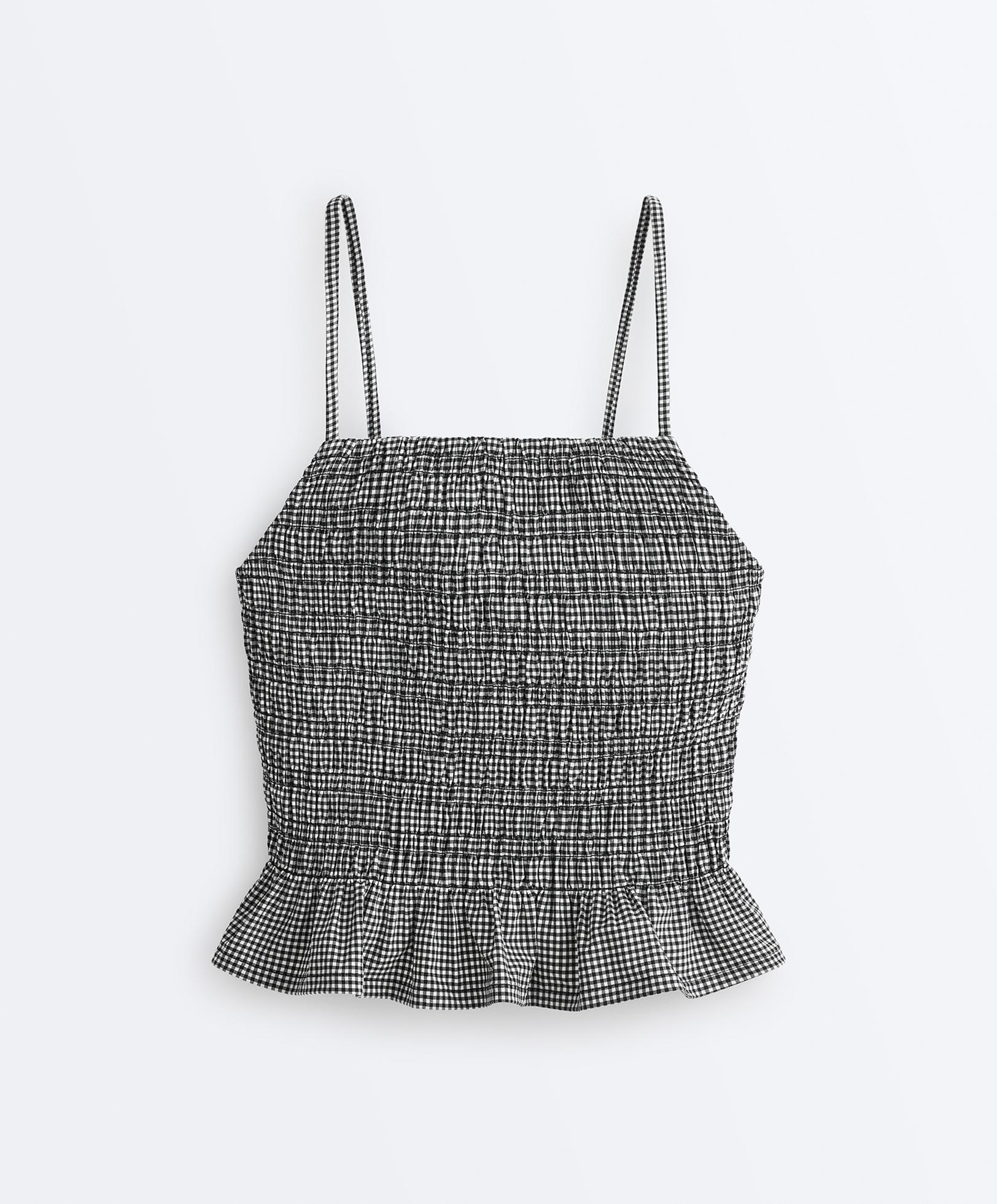 Comfortlux gingham smock tank top — BLACK