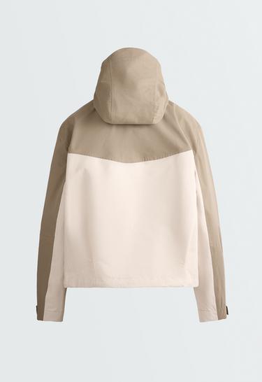 Short 10k waterproof technical canvas colour-block jacket — PALE ECRU 8