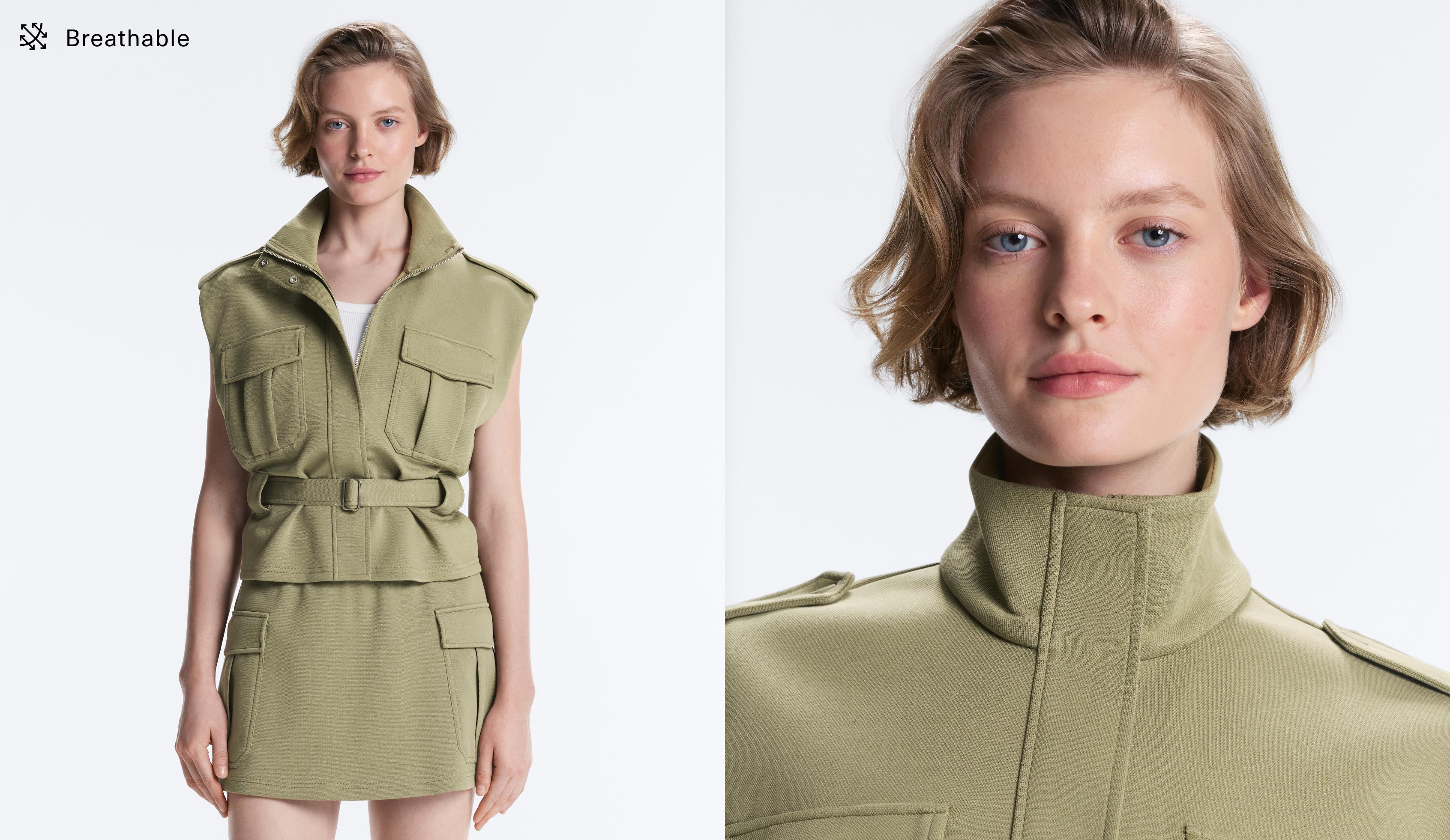 Utility piqué gilet with cotton belt — YELLOW GREEN