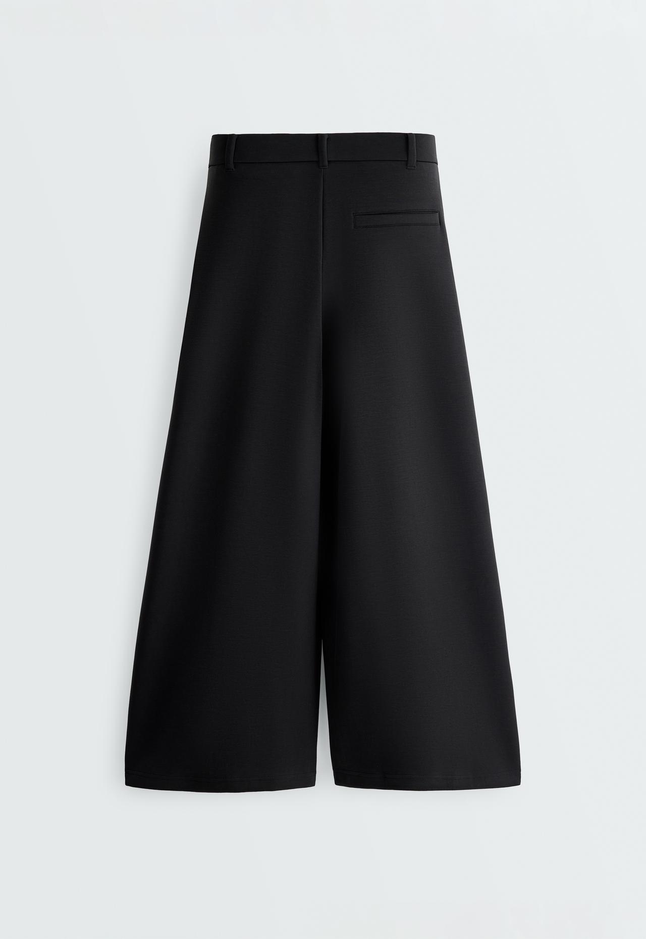 Soft-touch wide-leg crop trousers with modal and pleats — BLACK
