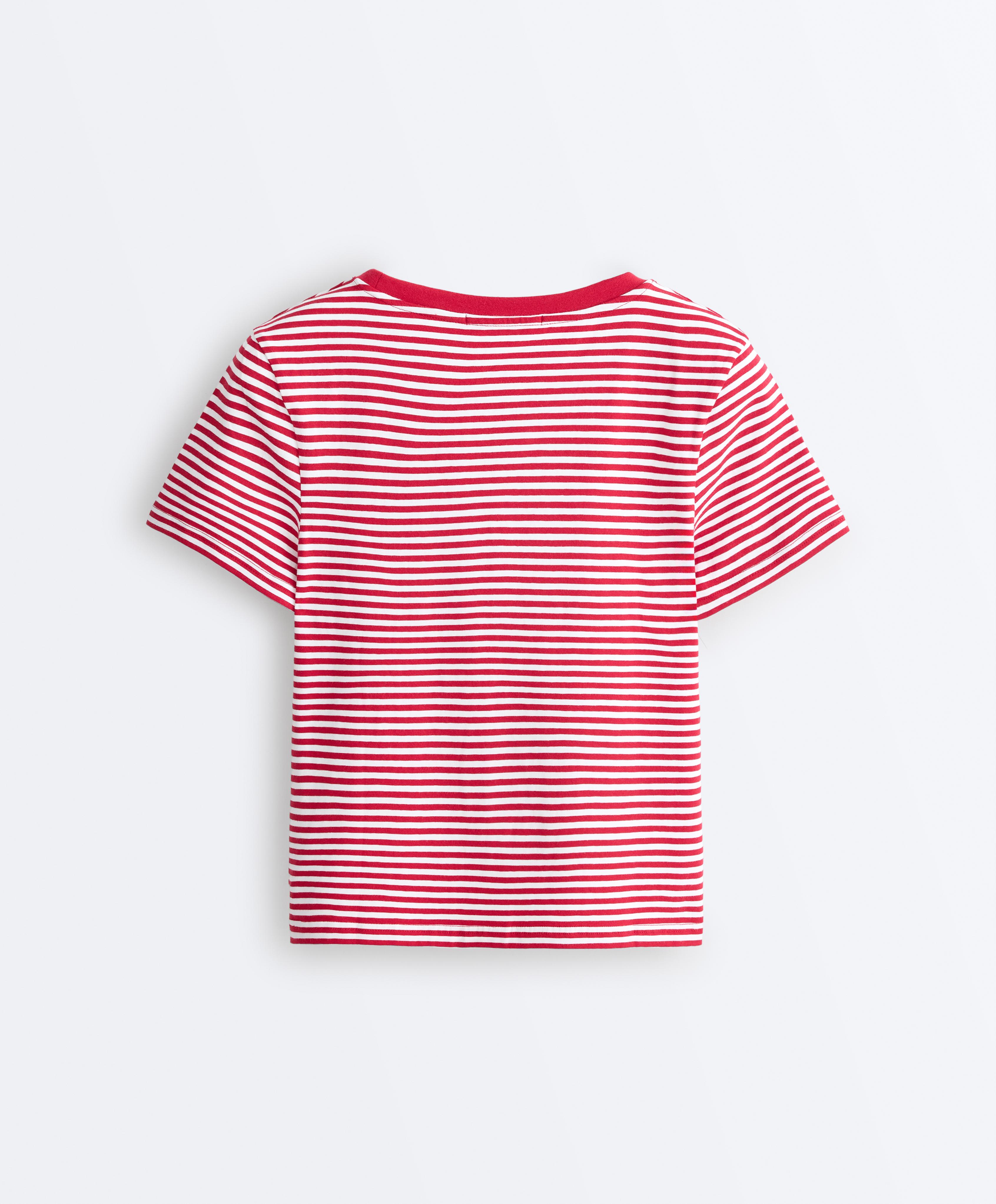 Regular fit striped cotton-blend short-sleeved T-shirt — RED