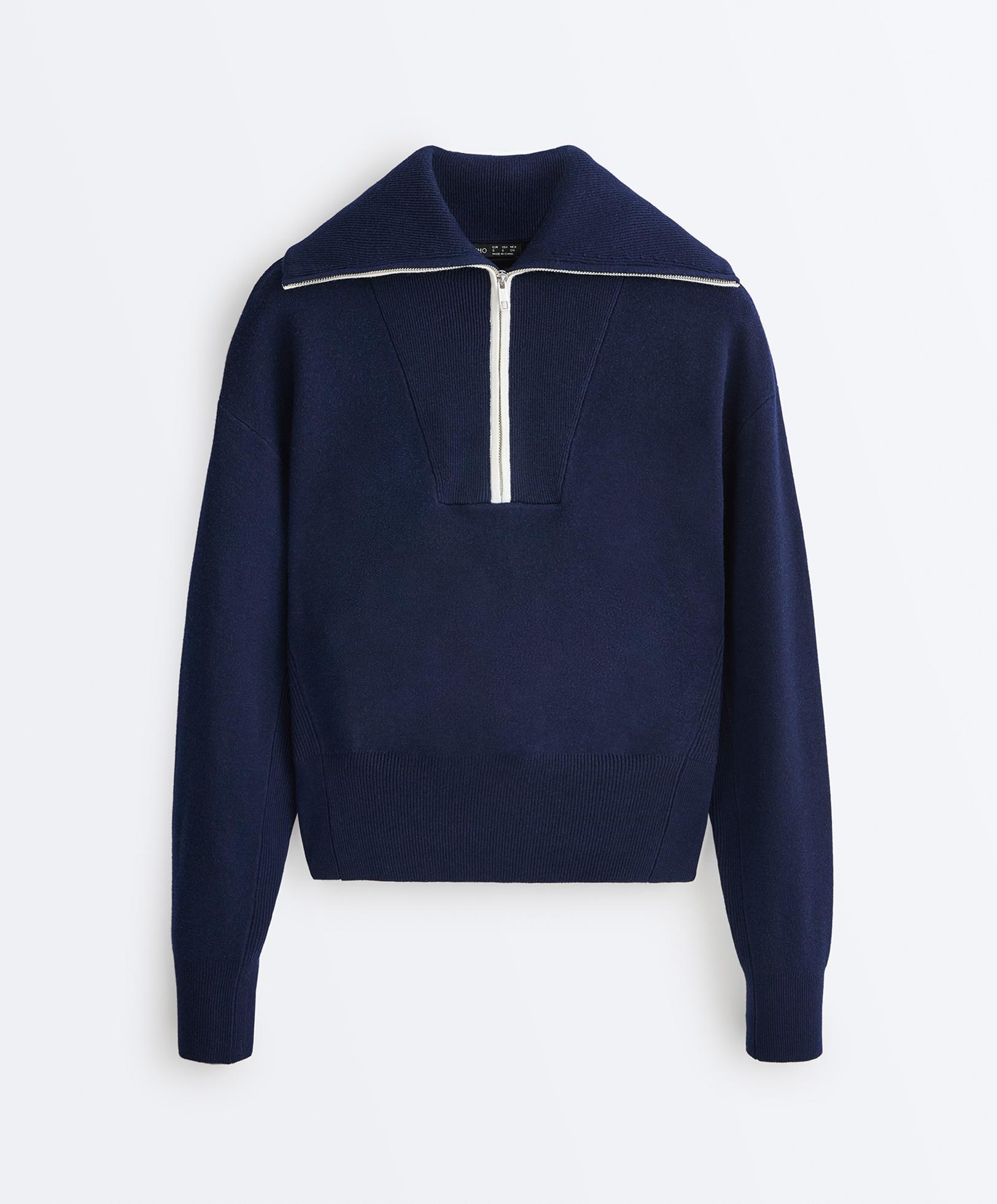 Half-zip high-neck jumper — NAVY BLUE