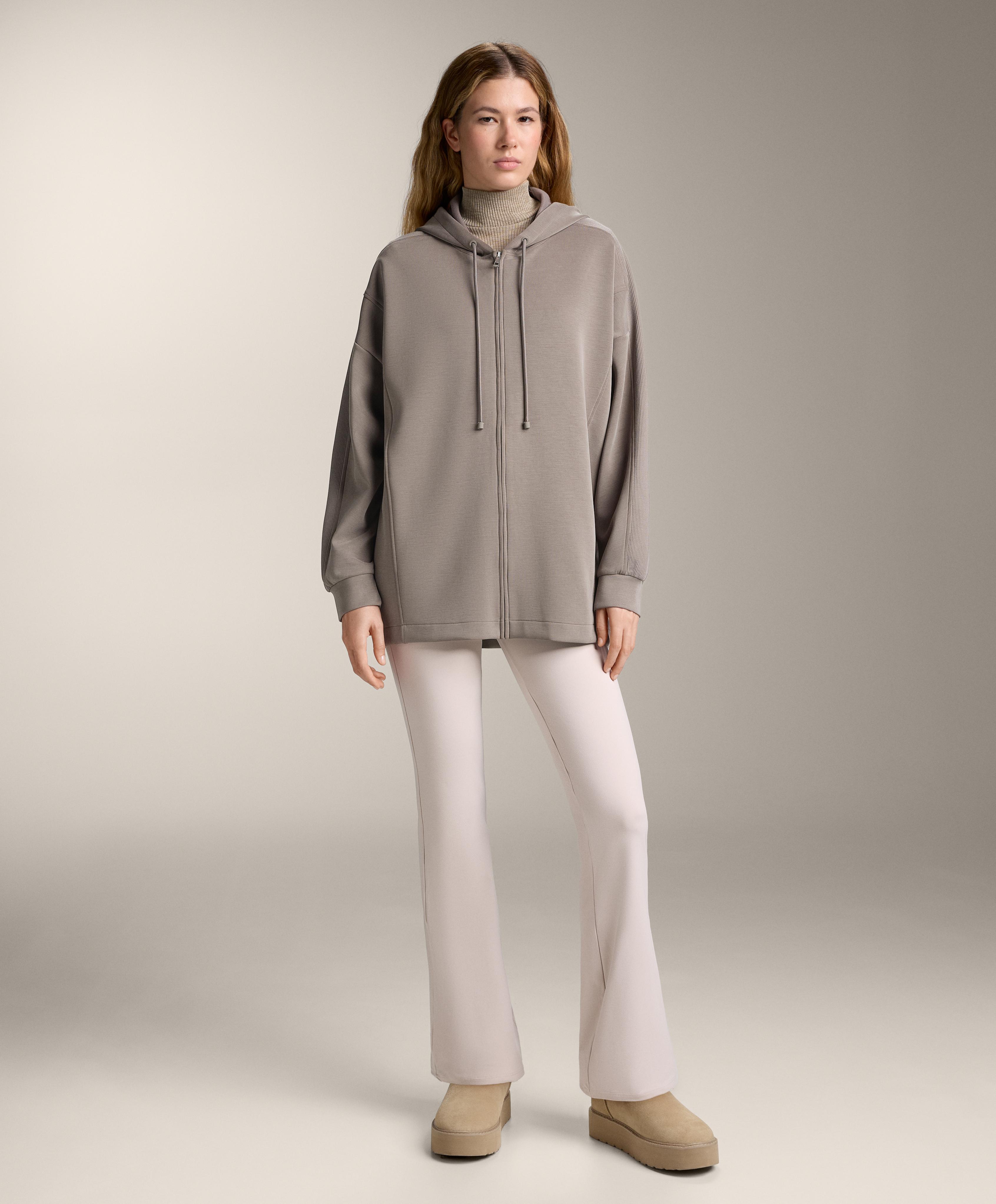 Long hooded jacket with ribbed detail and brushed modal - Sale