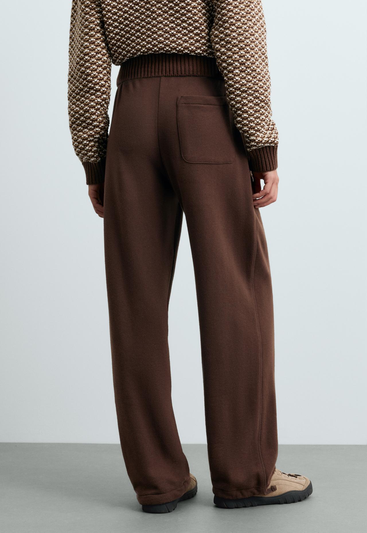 Adjustable cotton-blend fleece straight trousers — DARK REDDISH‑BROWN