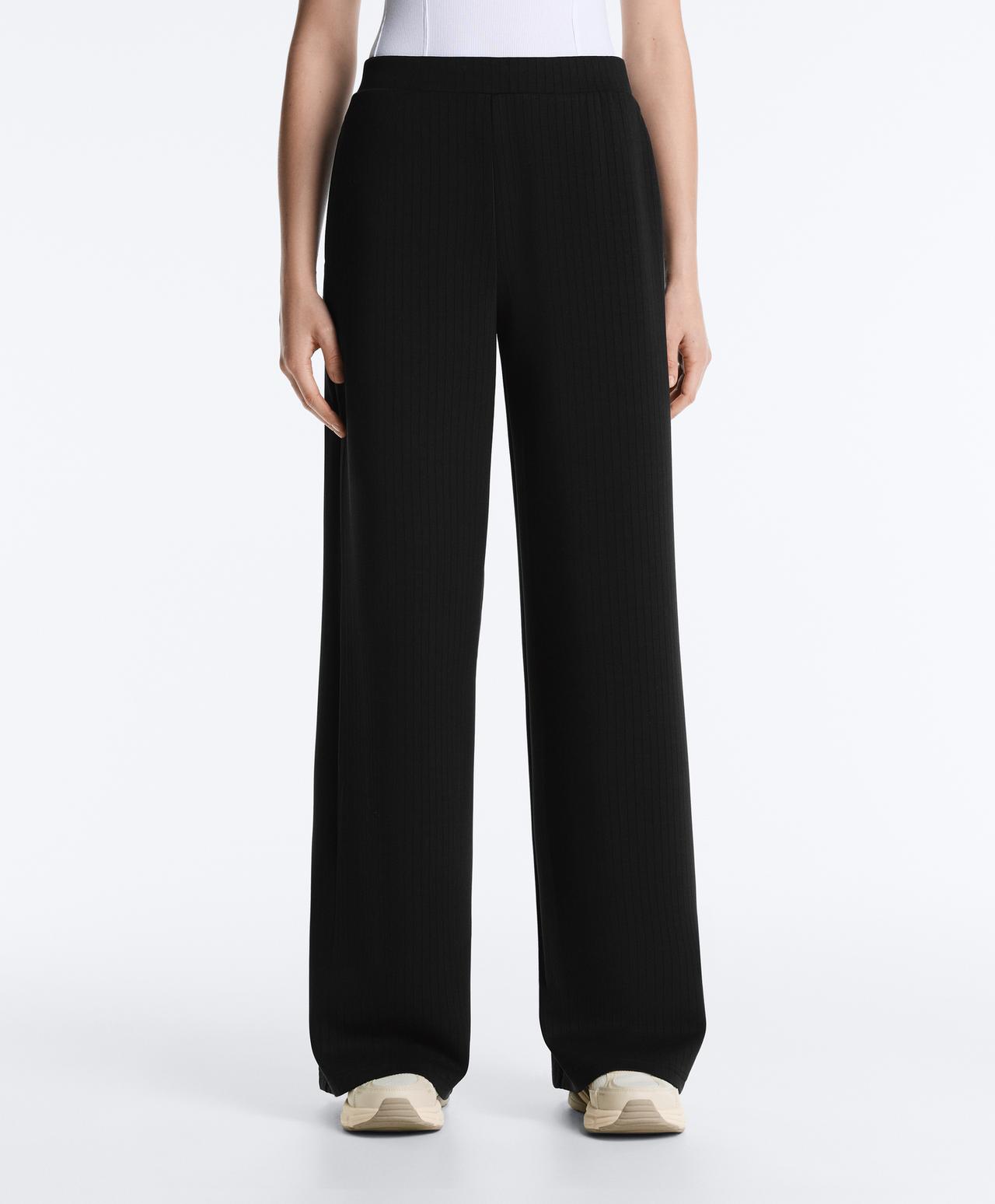 Straight-leg striped trousers with soft-touch modal — BLACK