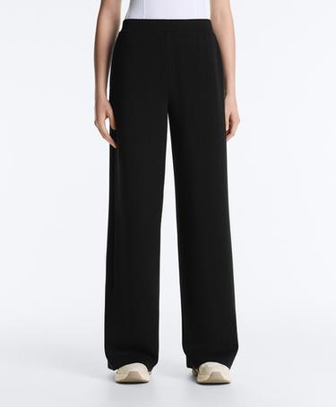 Straight-leg striped trousers with soft-touch modal — BLACK 1