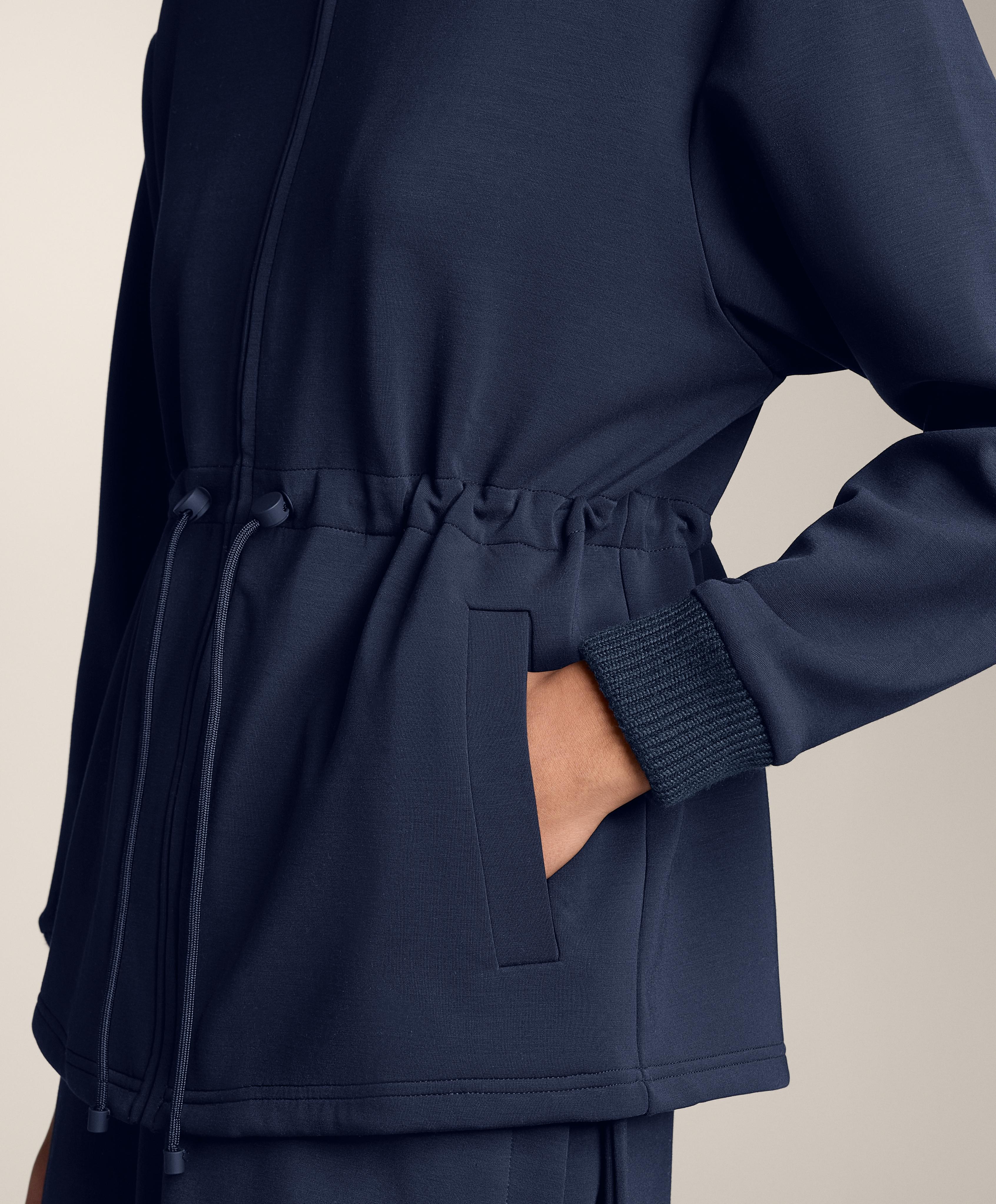 Adjustable waist knit collar jacket with brushed modal — NAVY BLUE