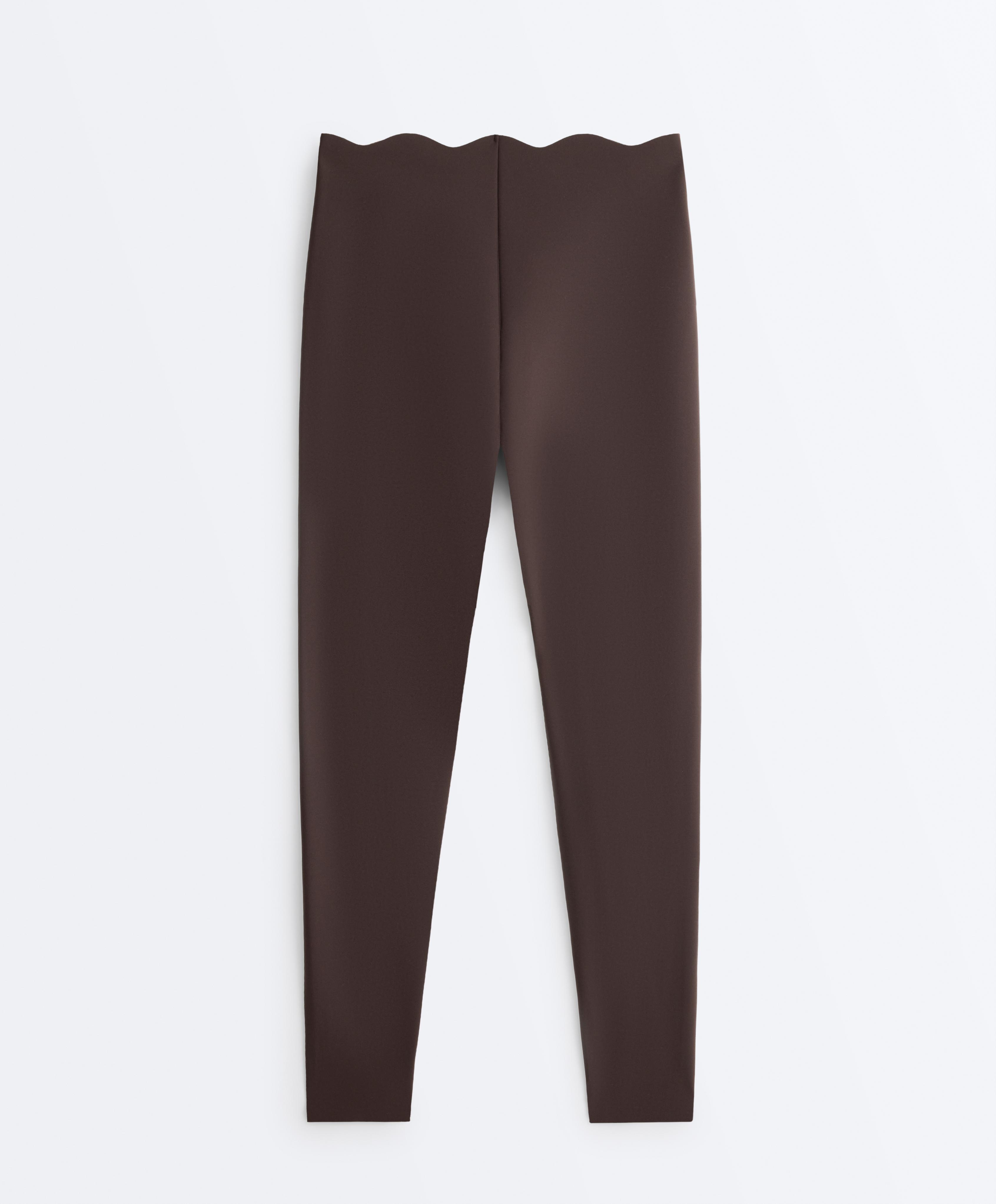 High-rise compressive core control ankle-length leggings with wave detail — DARK REDDISH‑BROWN