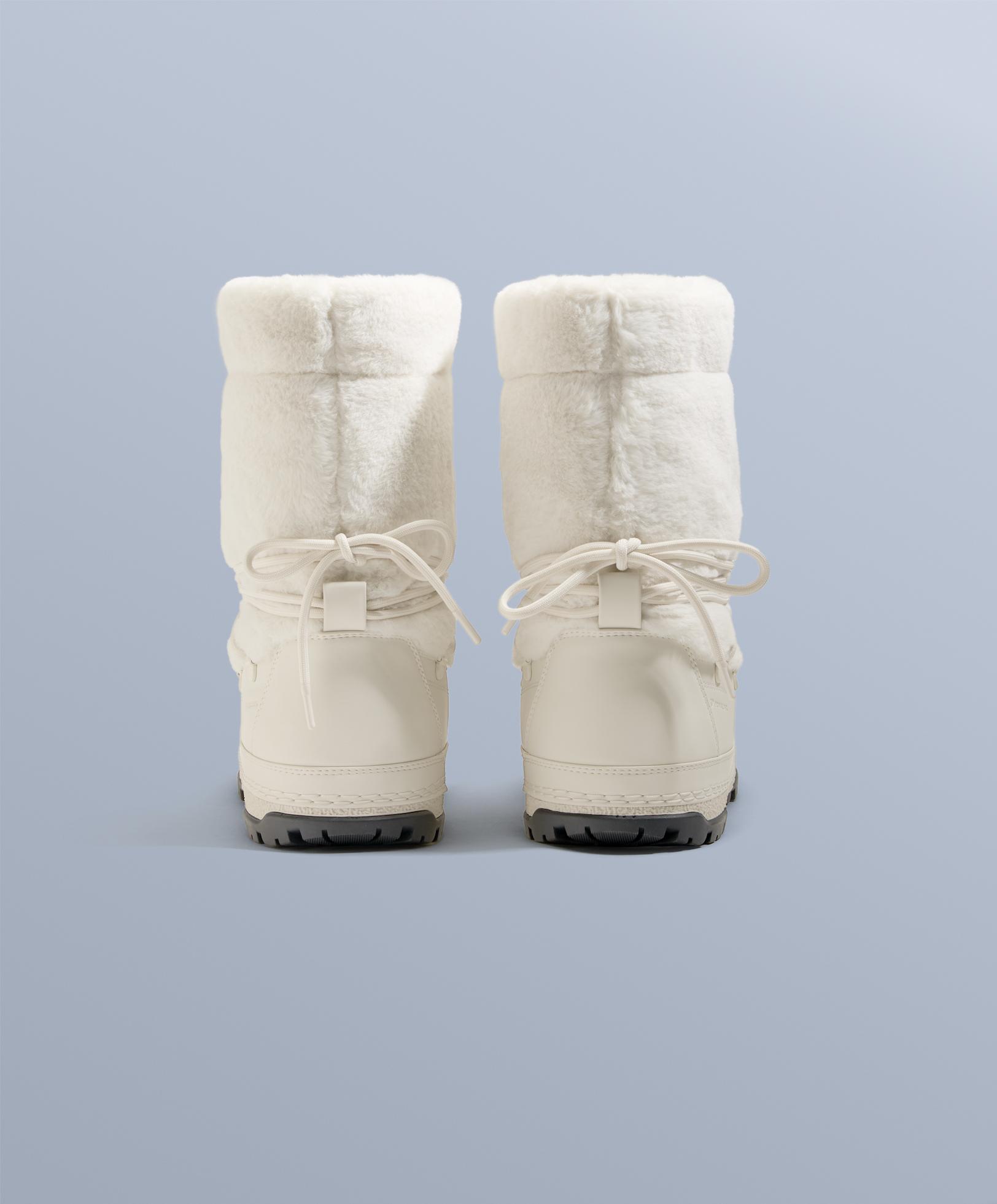 Lace-up technical faux fur boots — ECRU