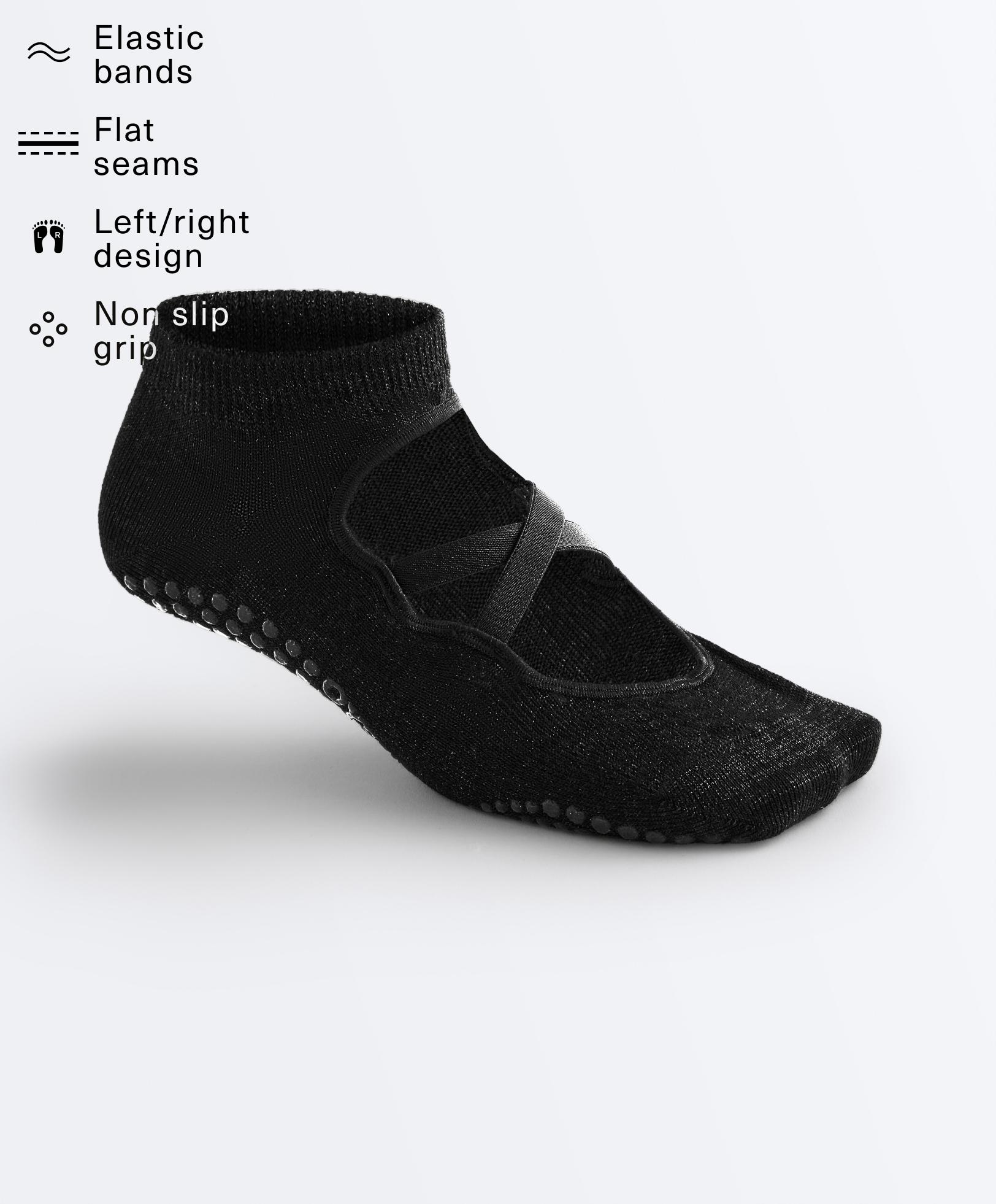 2 pairs of metallic thread crossover strap cotton blend yoga and Pilates socks — BLACK