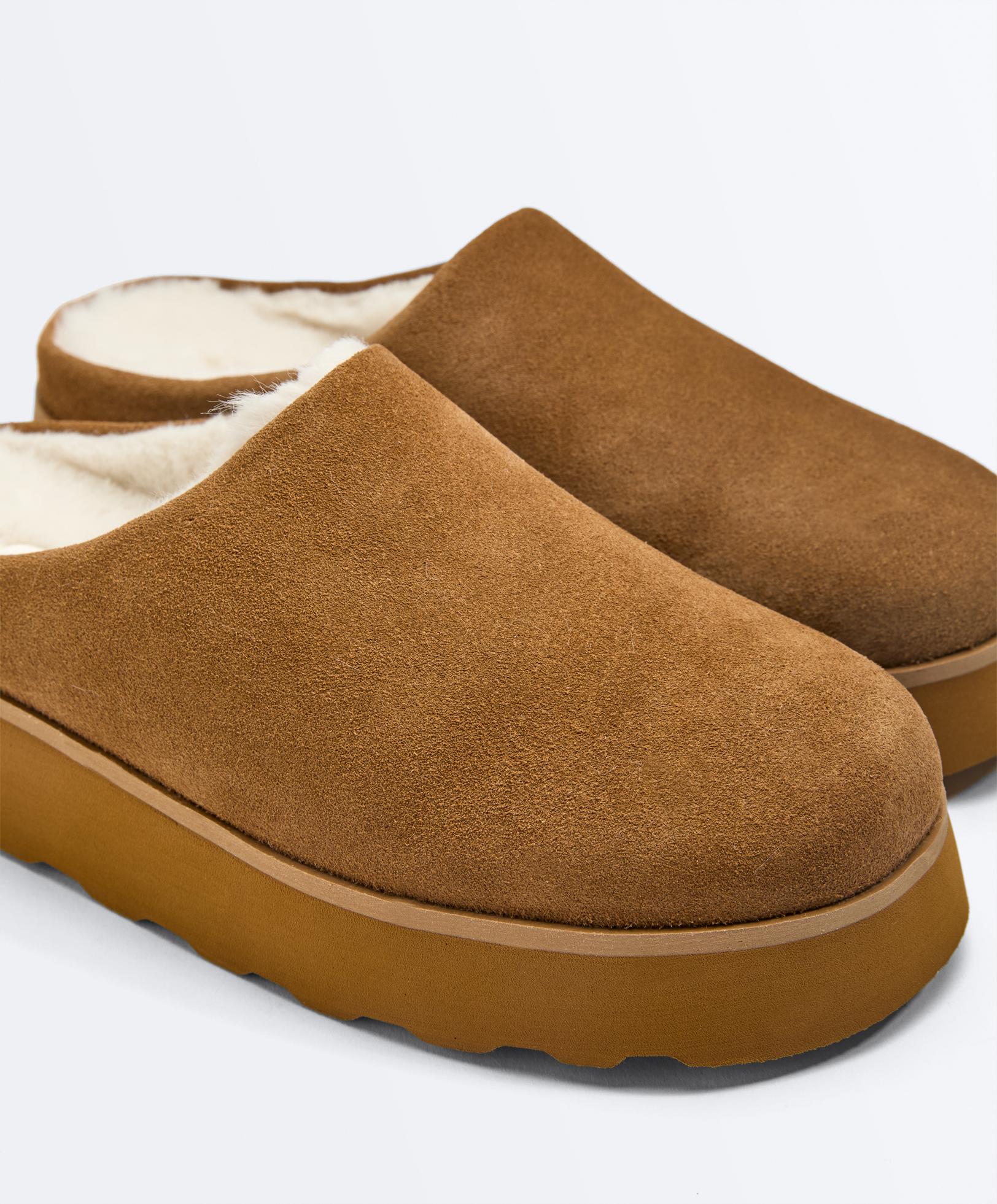 Faux-fur split-leather mules — LEATHER