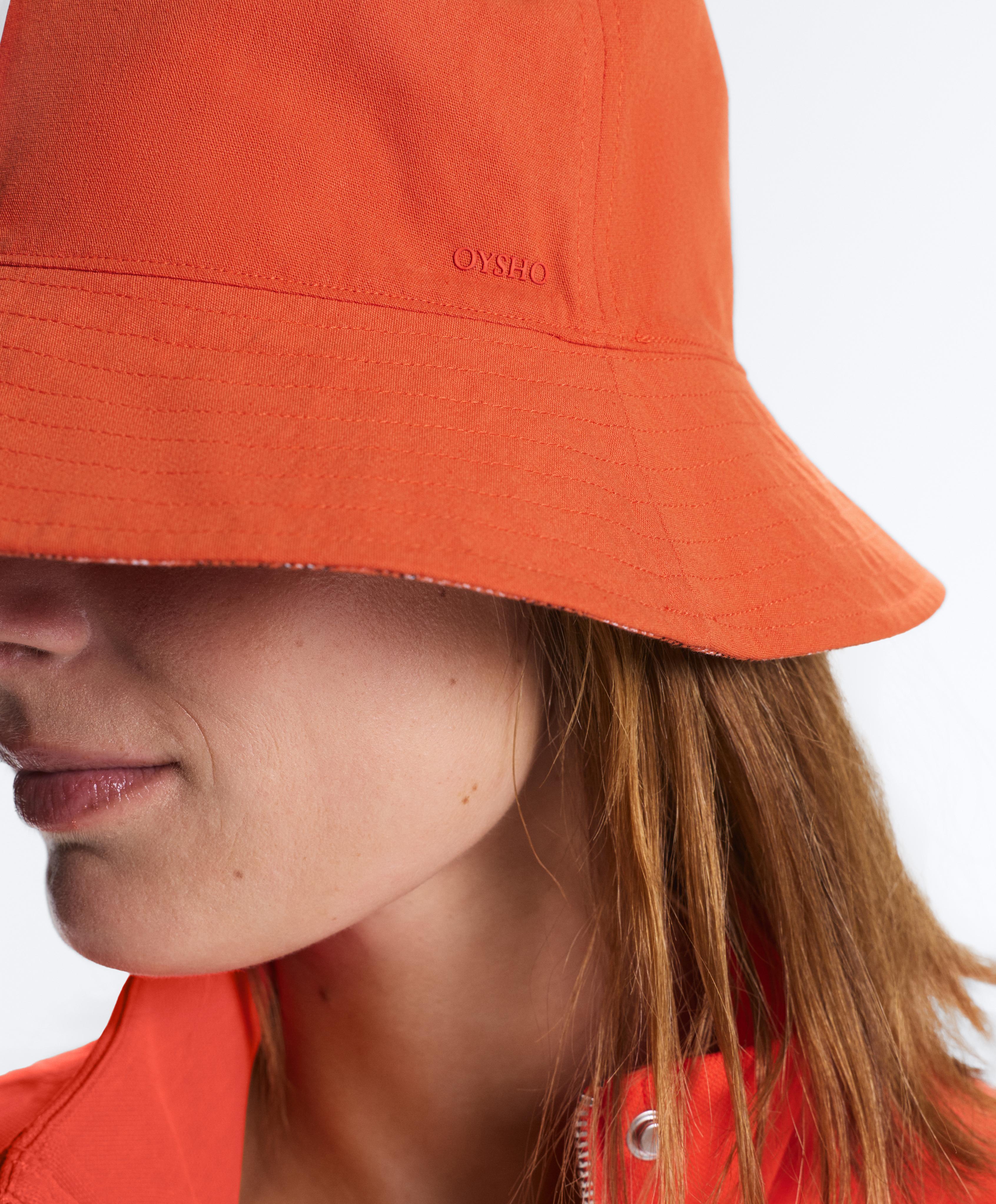 Reversible cotton blend check bucket hat — BRIGHT ORANGE