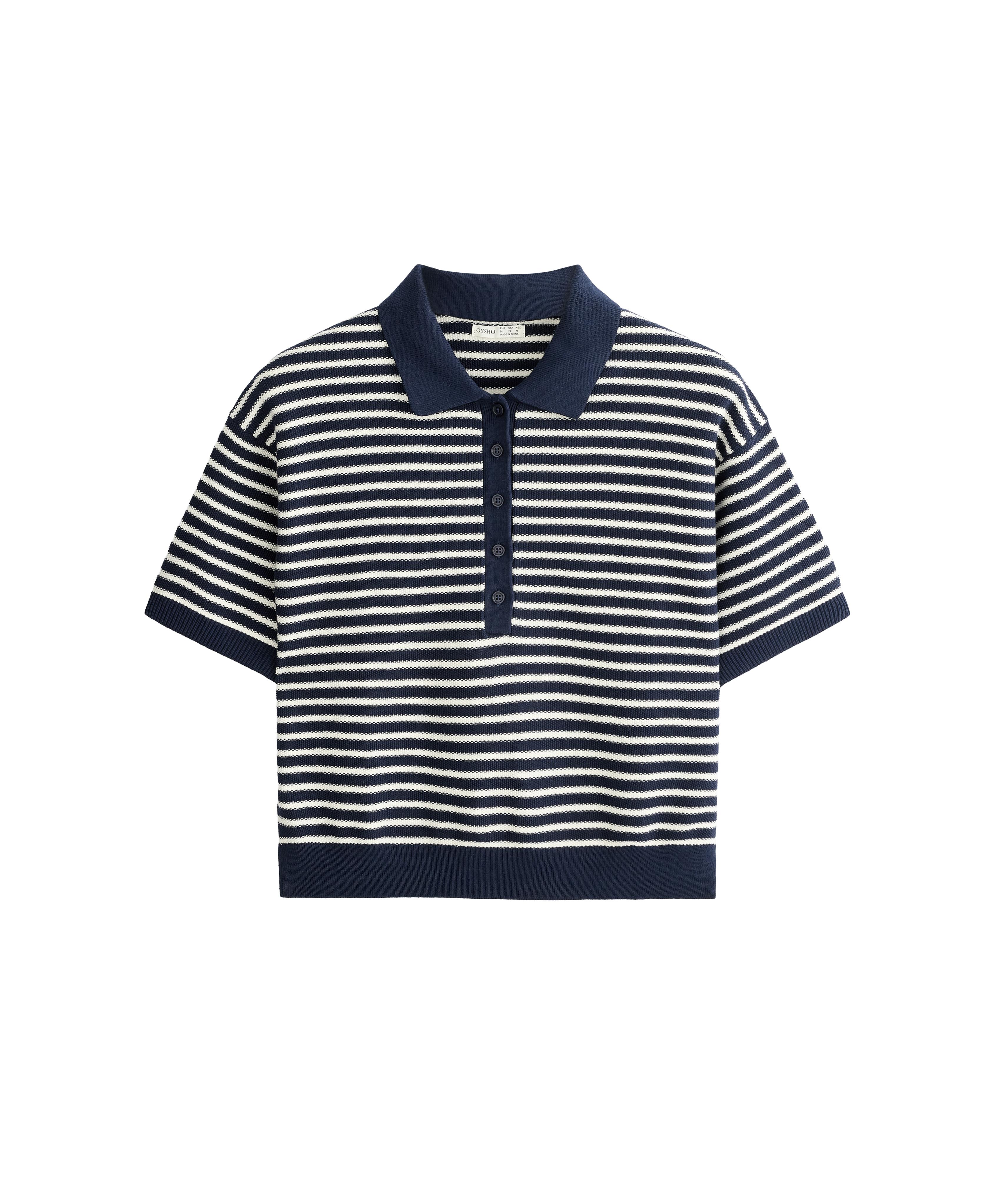 100% cotton striped knit polo shirt — NAVY BLUE